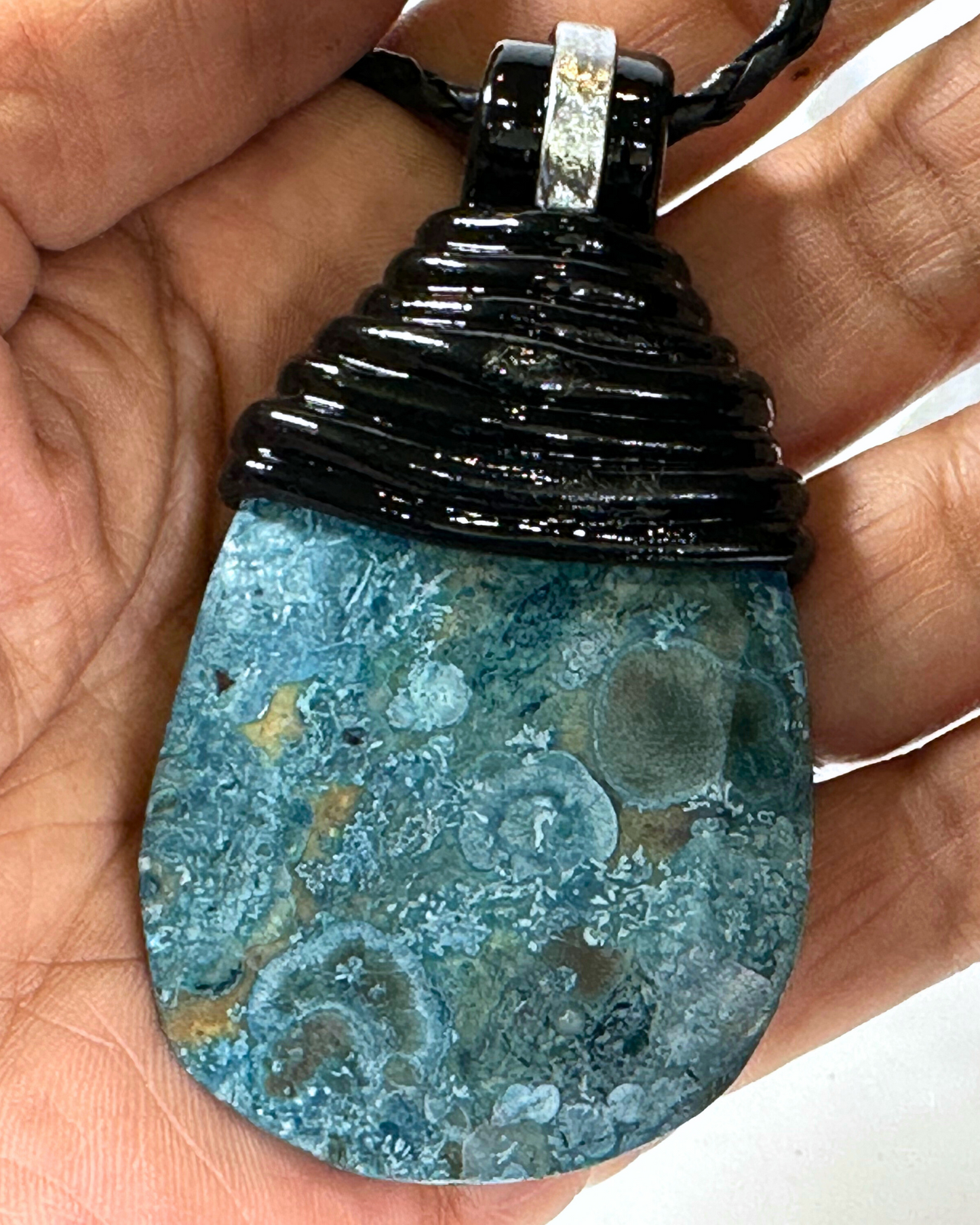 Jasperized Blue Agate 'Top Wrap' Necklace