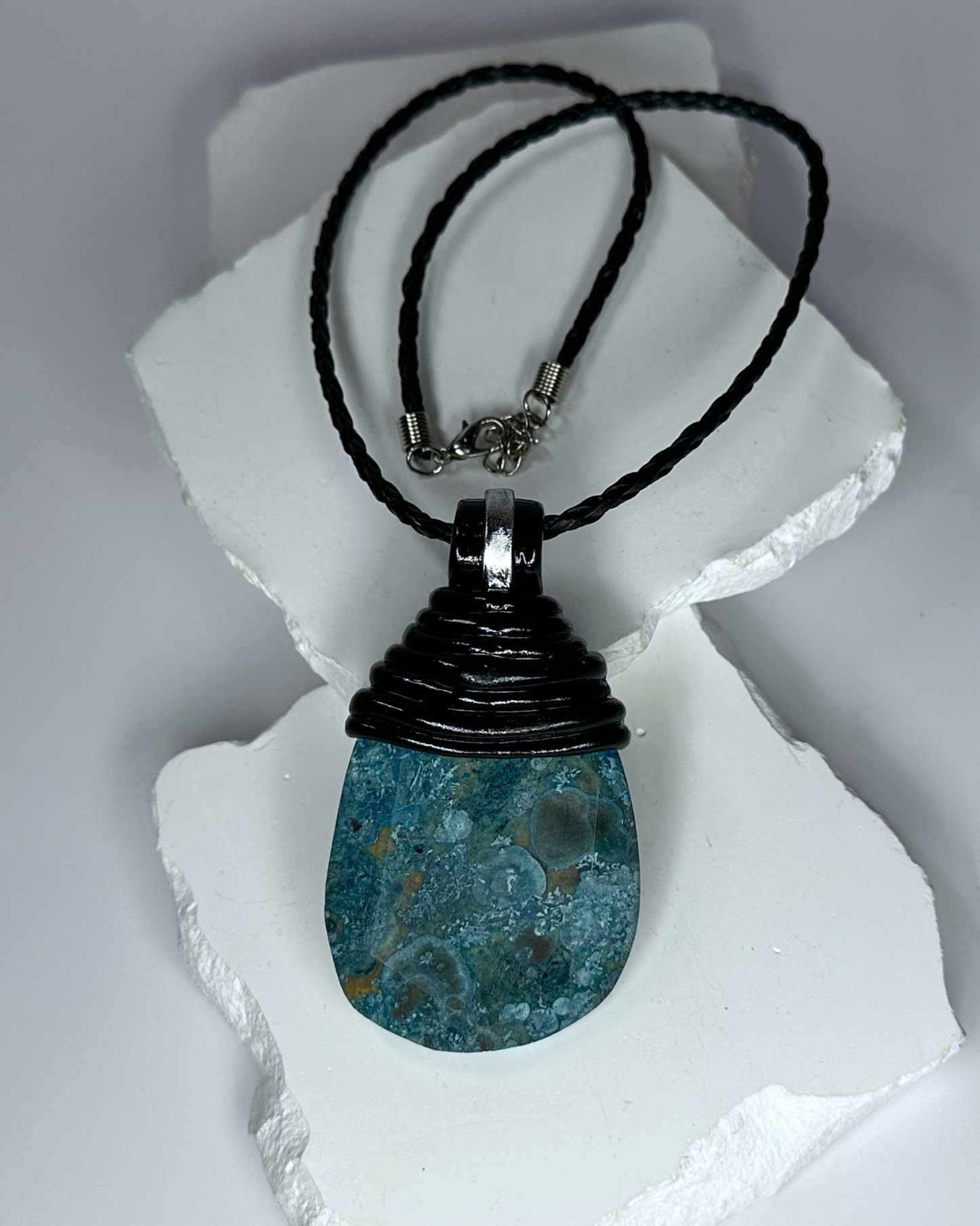 Jasperized Blue Agate 'Top Wrap' Necklace