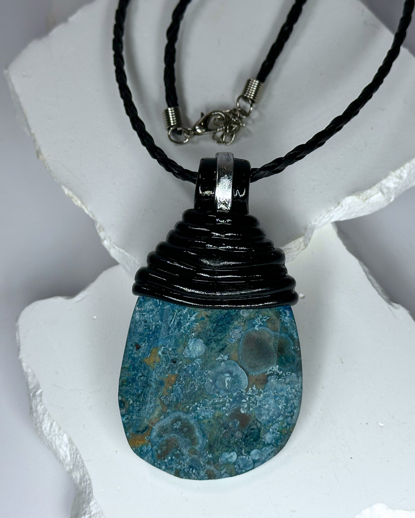 Jasperized Blue Agate 'Top Wrap' Necklace