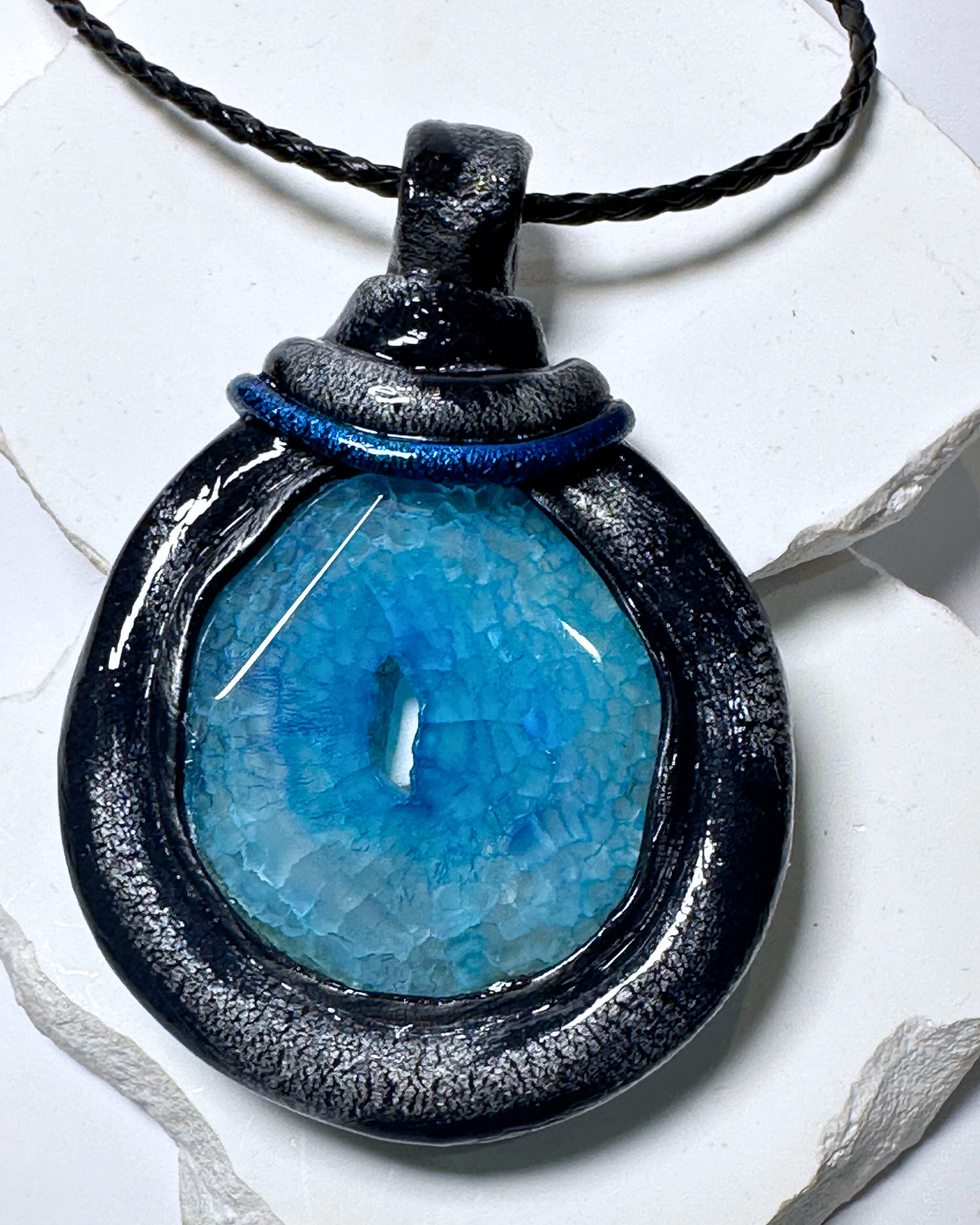 Blue Ocean Agate Corded Necklace