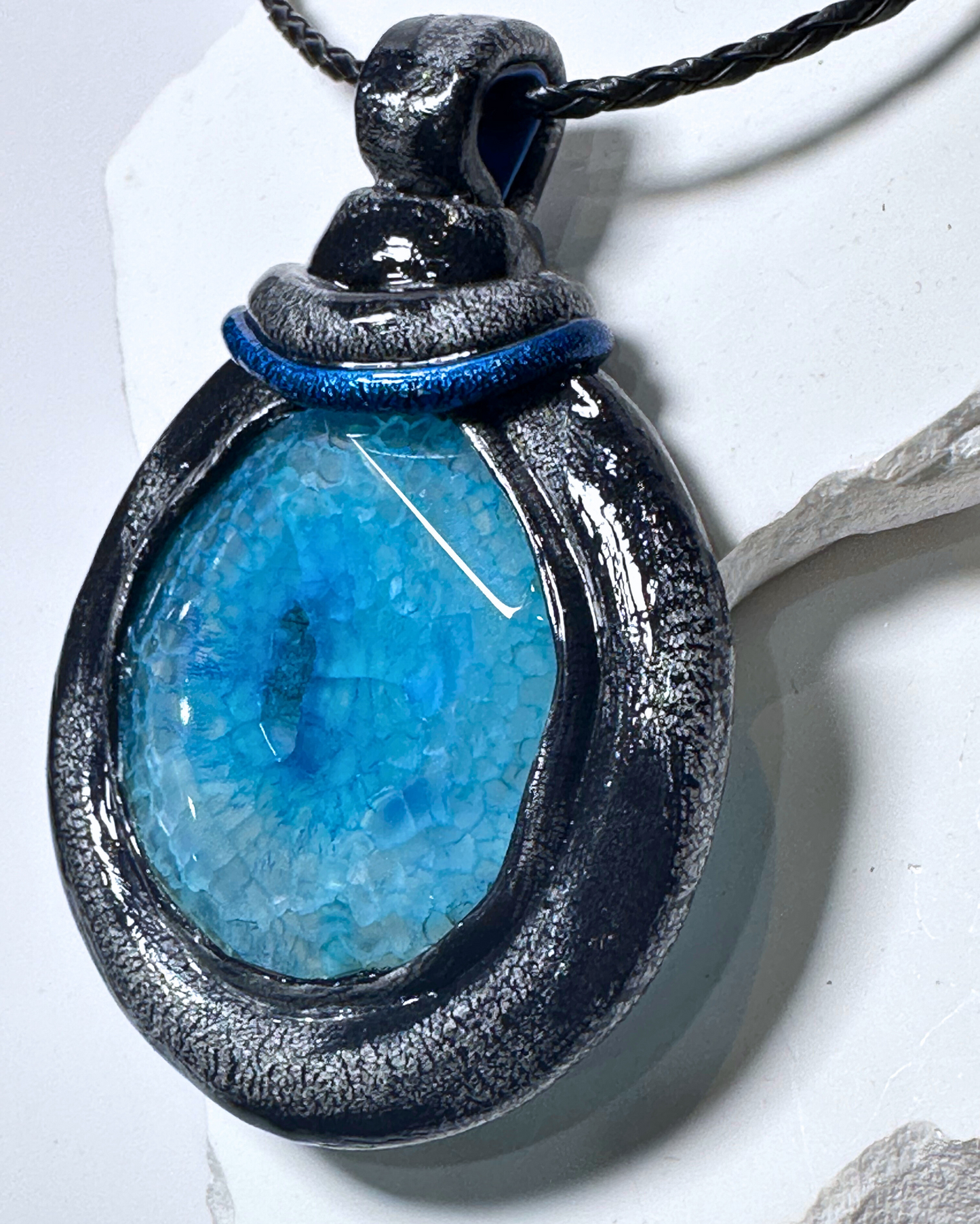 Blue Ocean Agate Corded Necklace