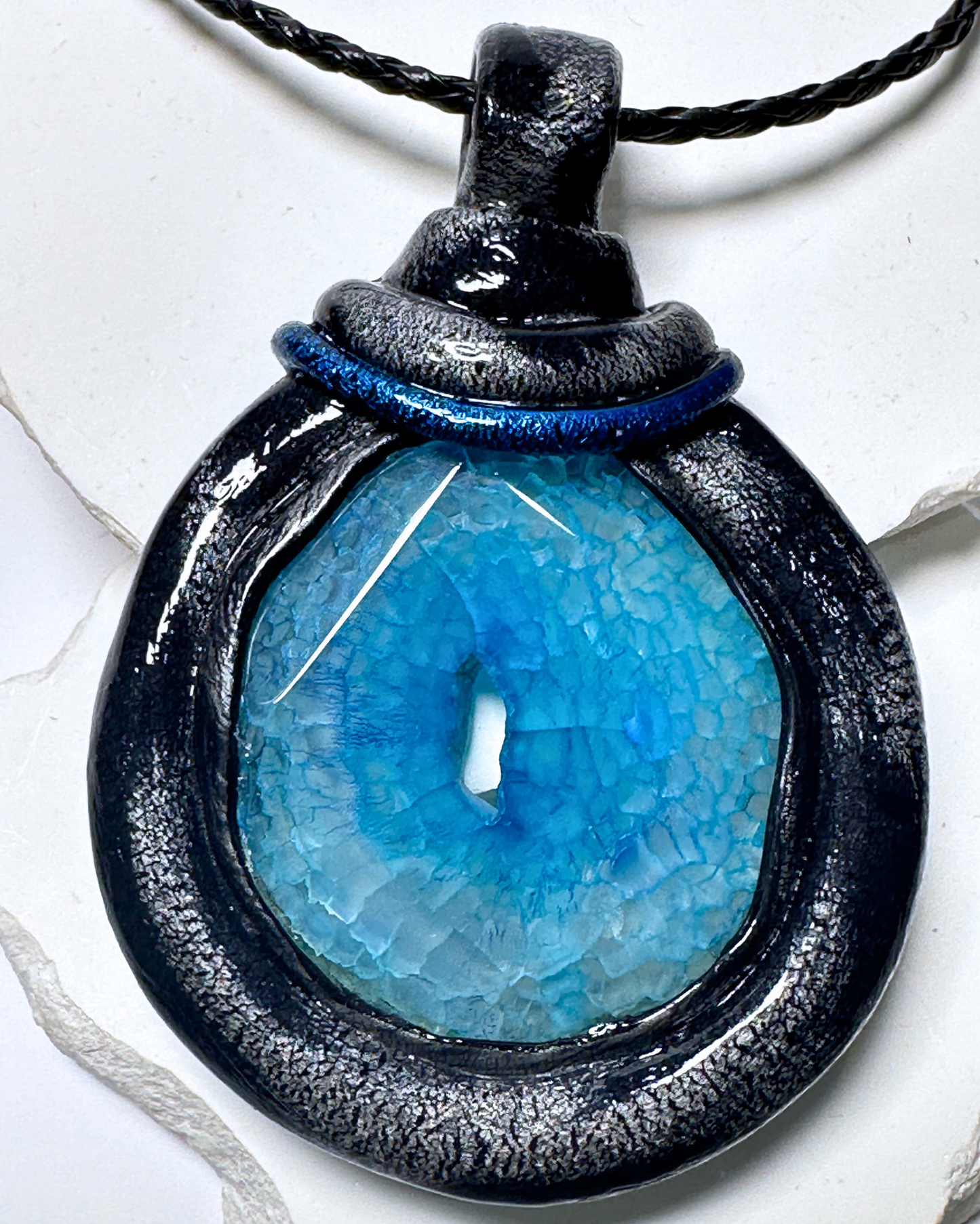 Blue Ocean Agate Corded Necklace