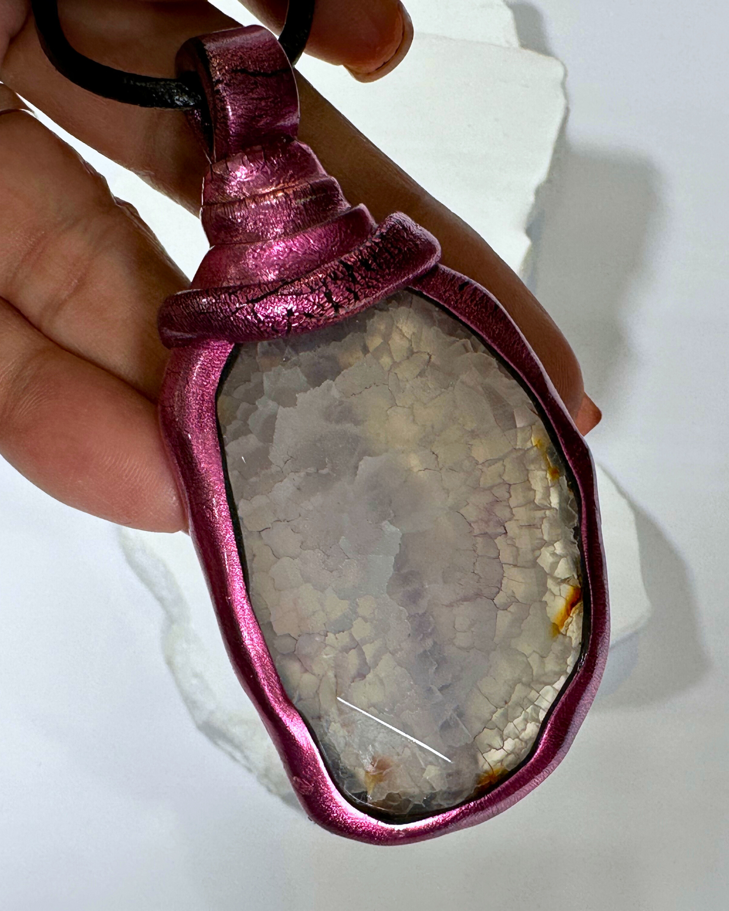 Pink Agate Turtle Style Necklace
