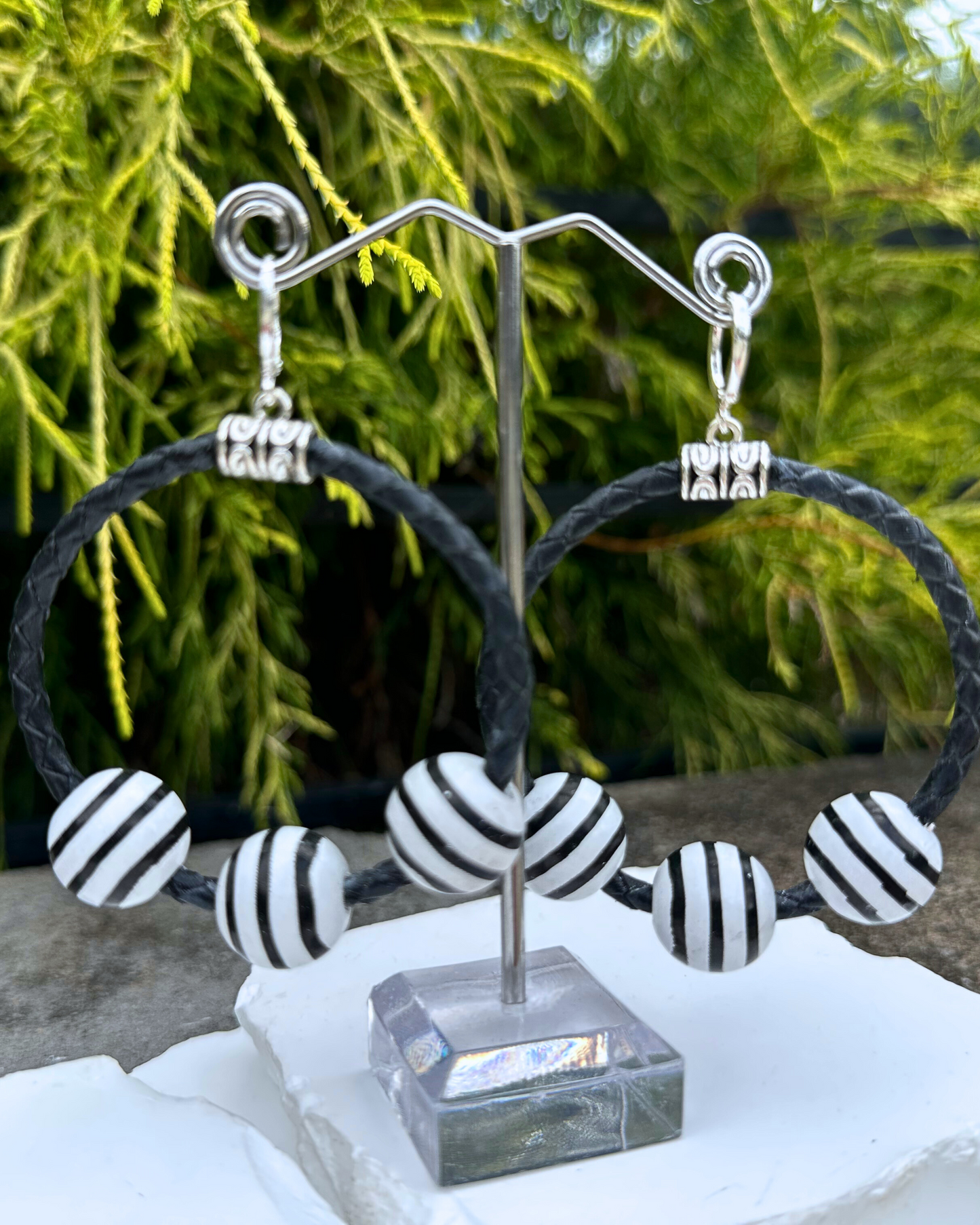 Black White Stripe Wood Hoops