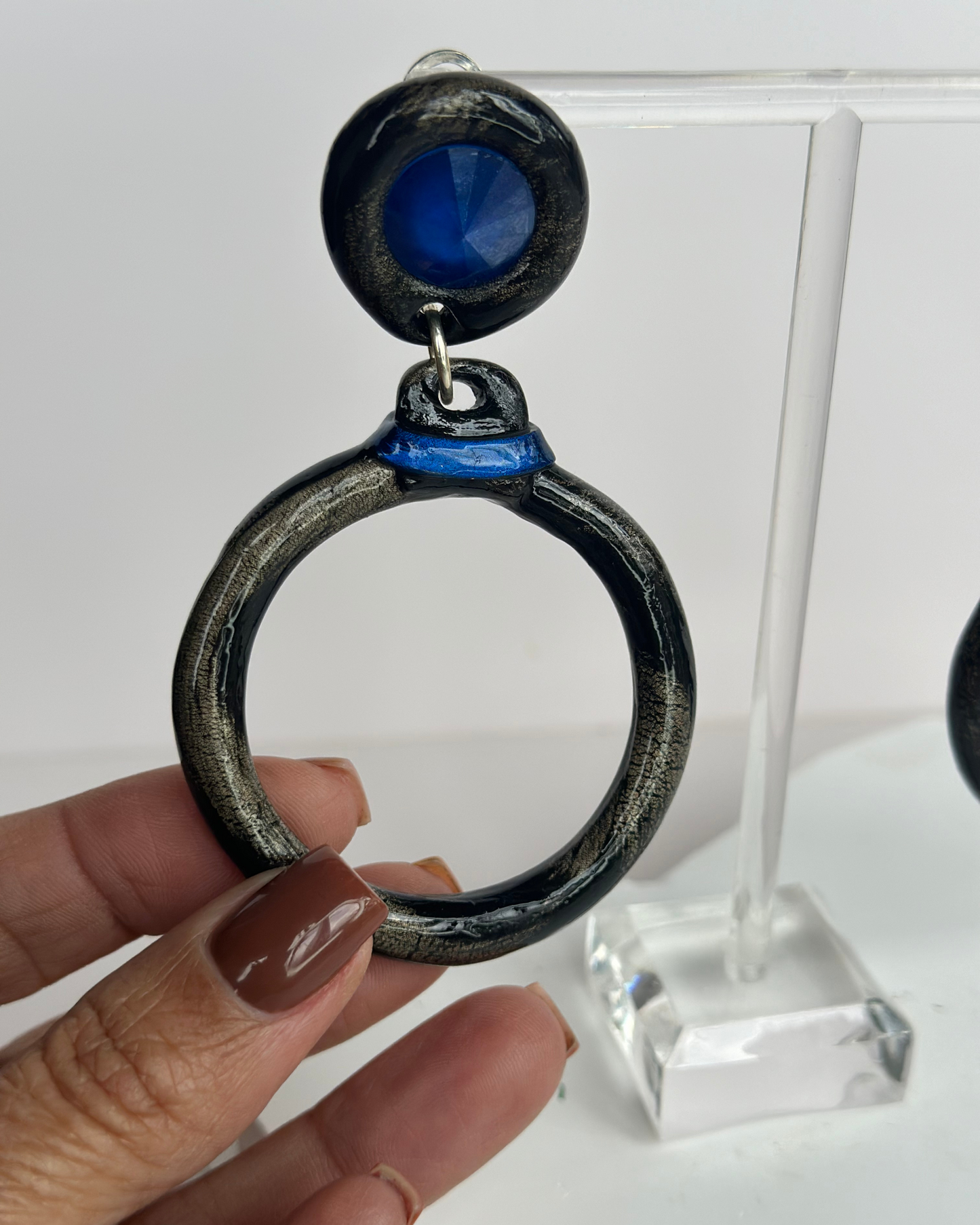 Fuzzy Leopard Blue Hoop Earrings