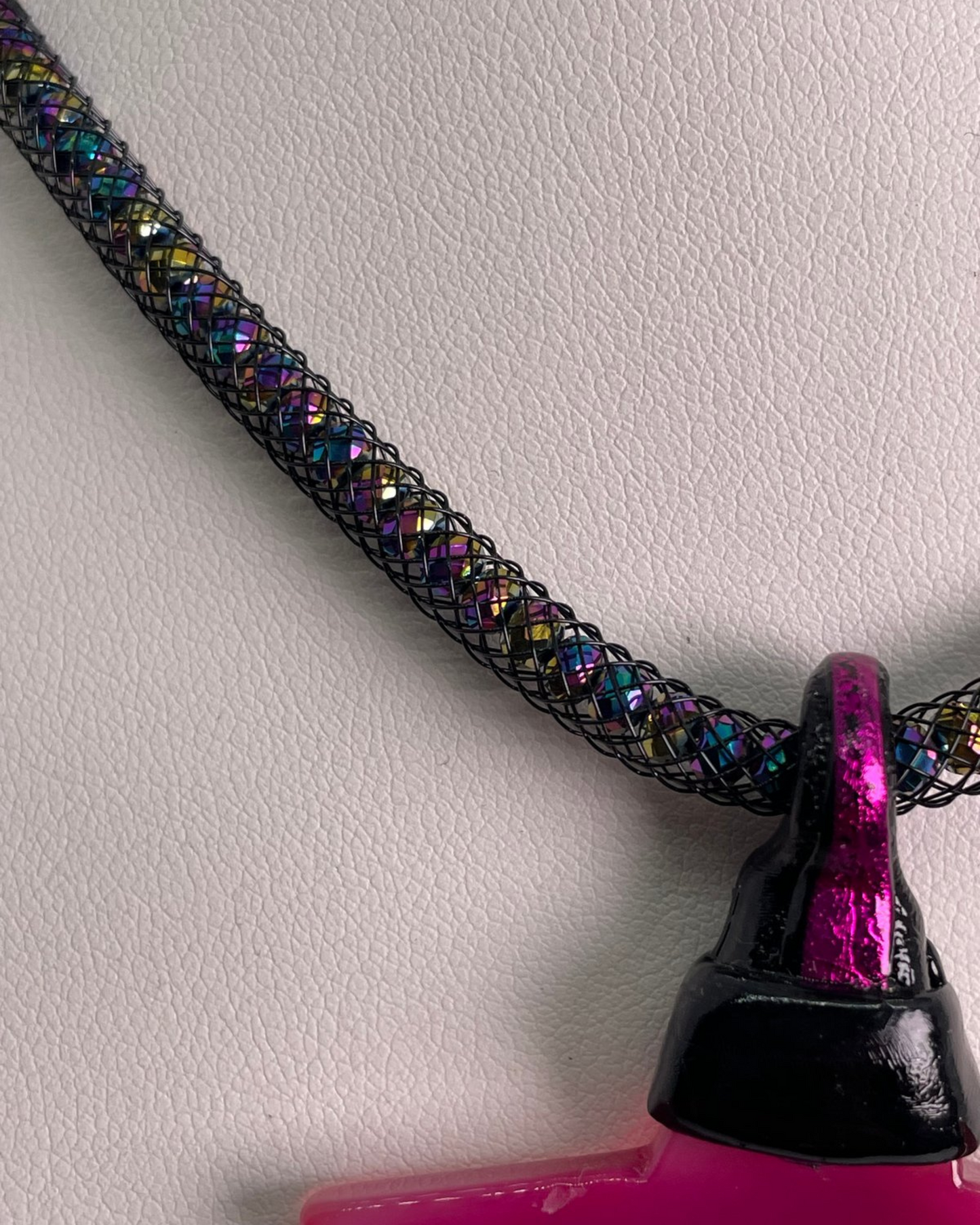 Pink Agate Star on Multicolored Mesh Crystal Cording