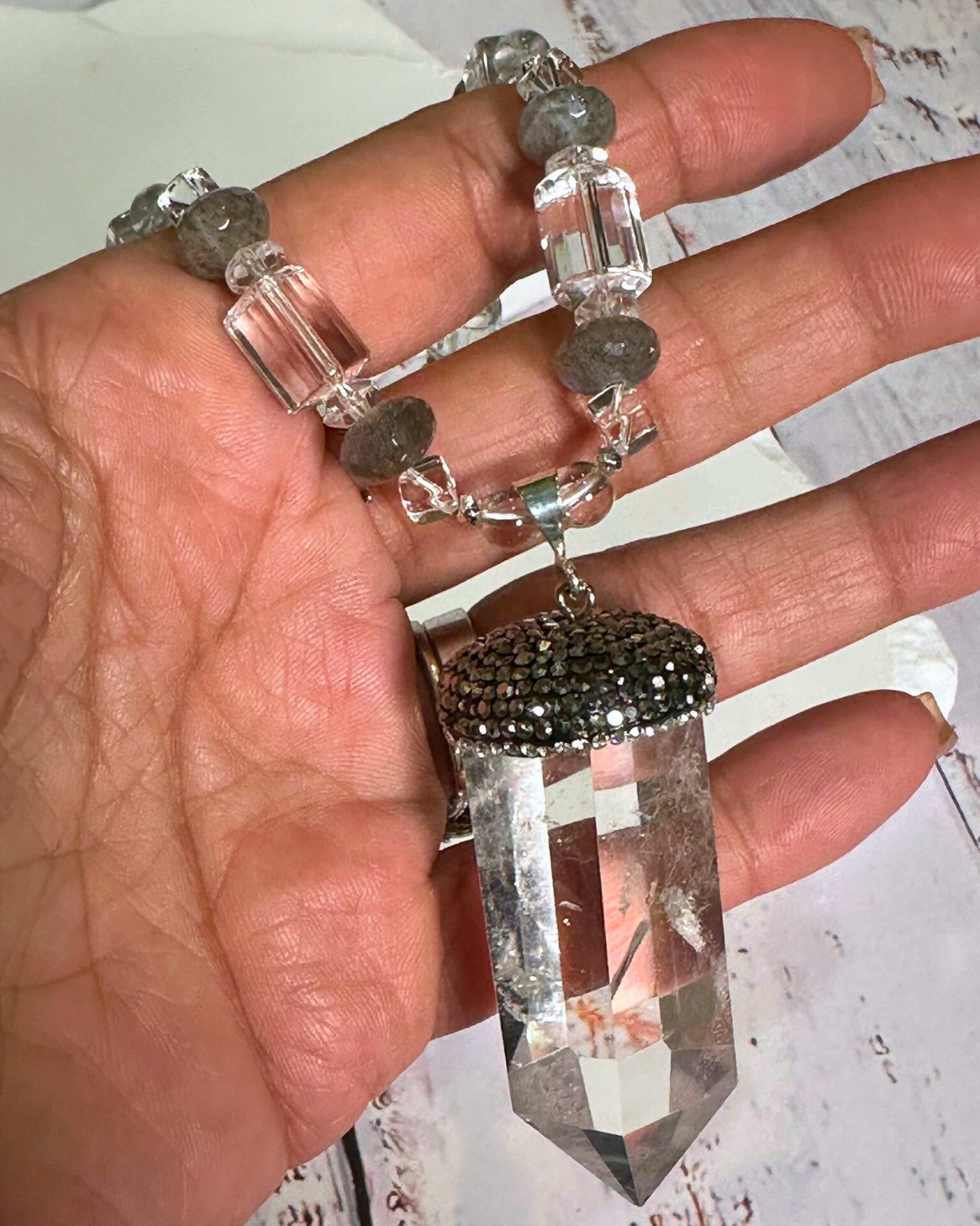 Point of Quartz & Lab Necklace
