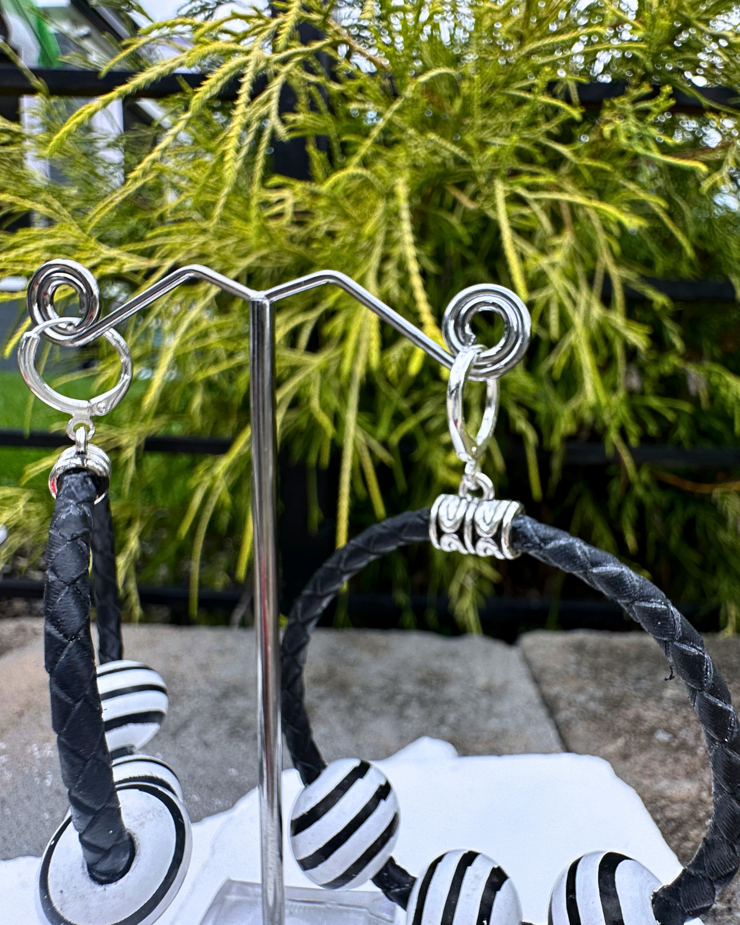 Black White Stripe Wood Hoops