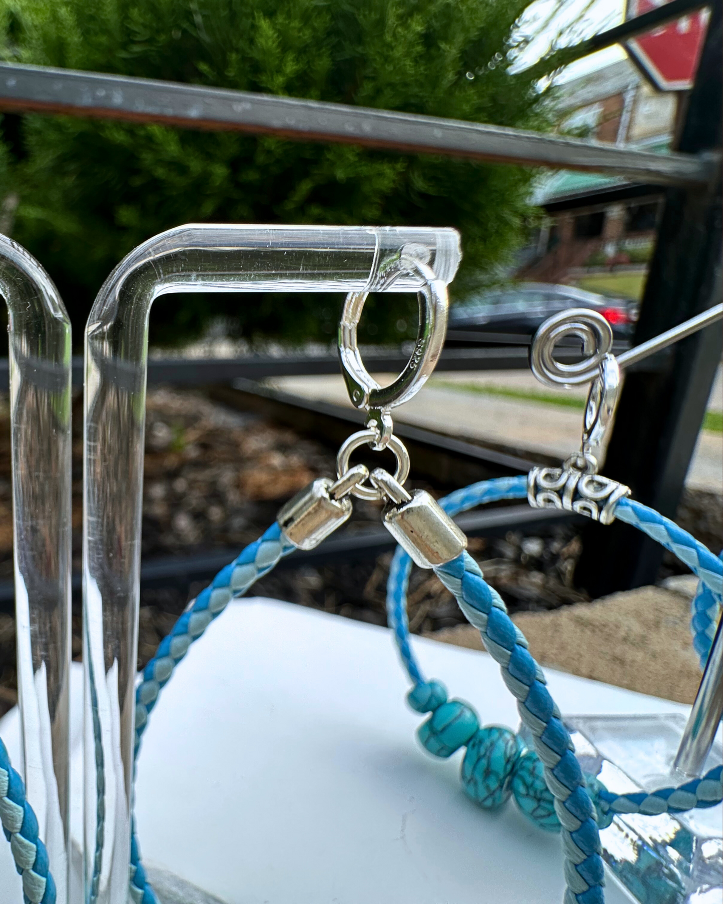 Large Two Tone Turquoise Hoops