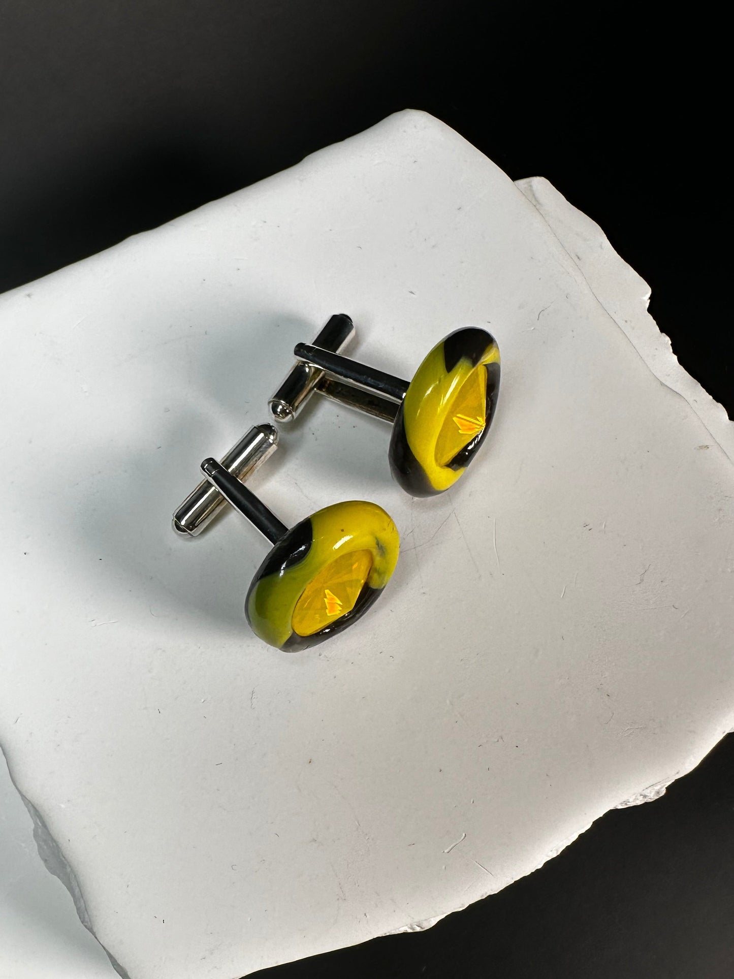 Cufflinks: Yellow Crystal Set in Yellow and Black Flat Mix