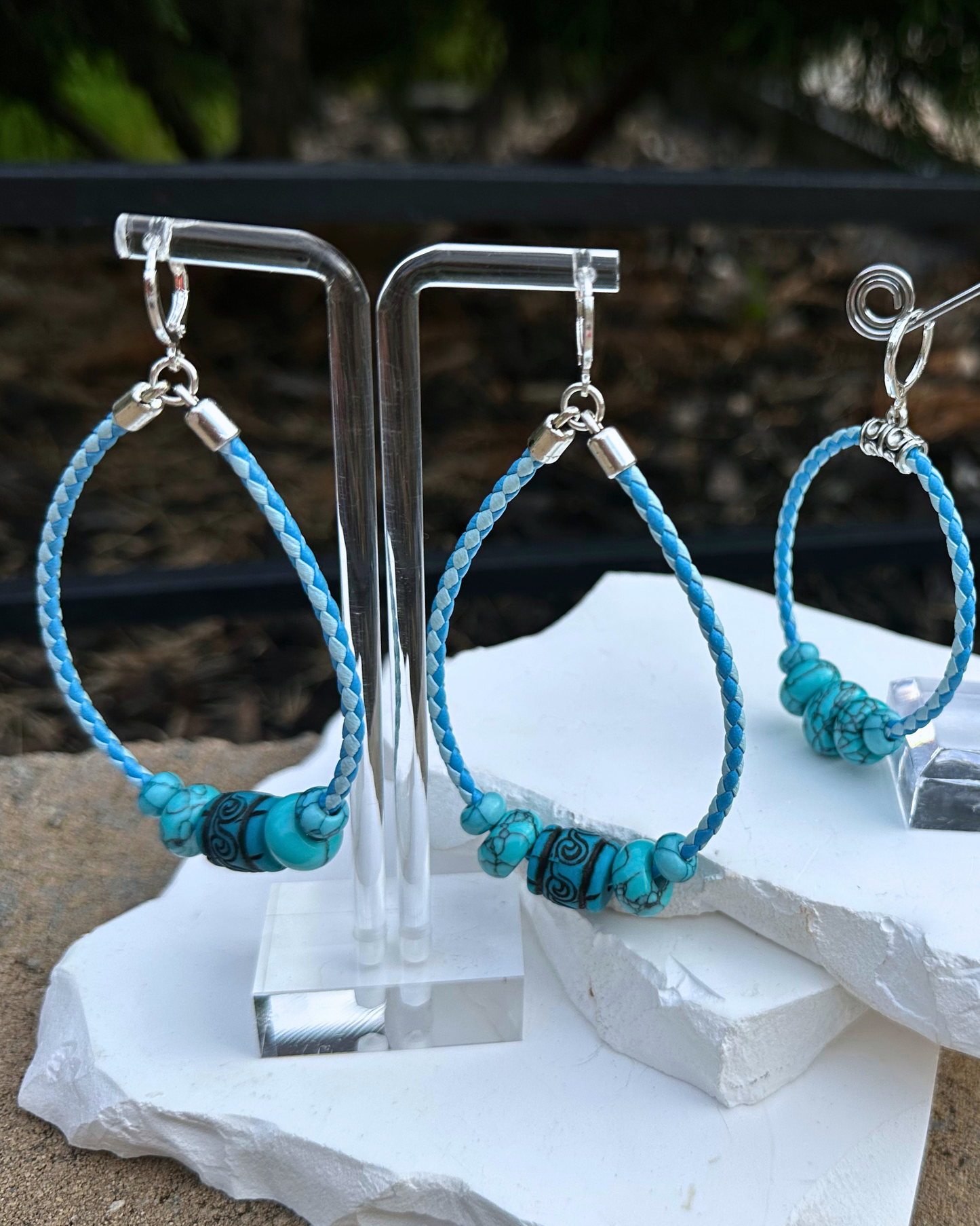 Large Two Tone Turquoise Hoops