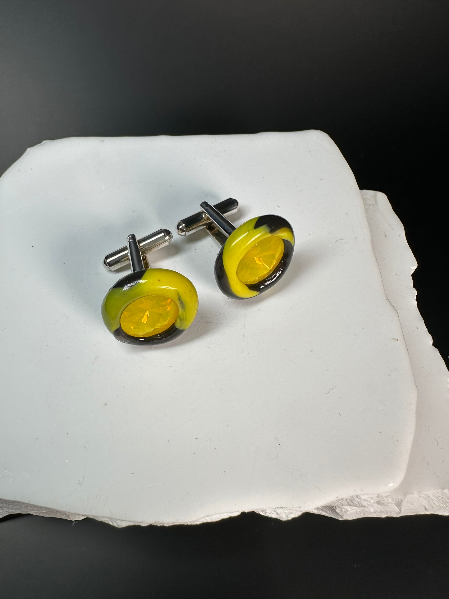 Cufflinks: Yellow Crystal Set in Yellow and Black Flat Mix