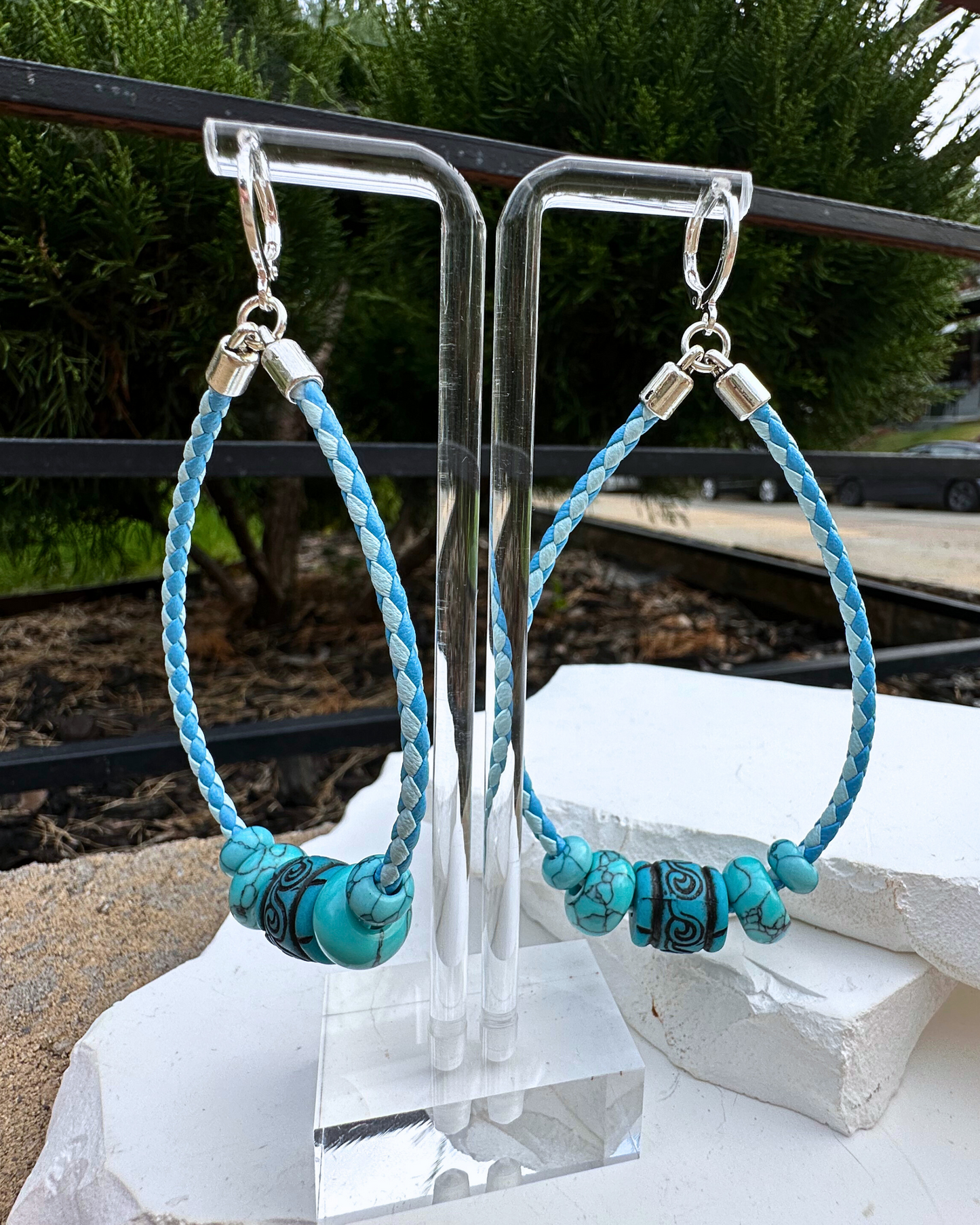 Large Two Tone Turquoise Hoops
