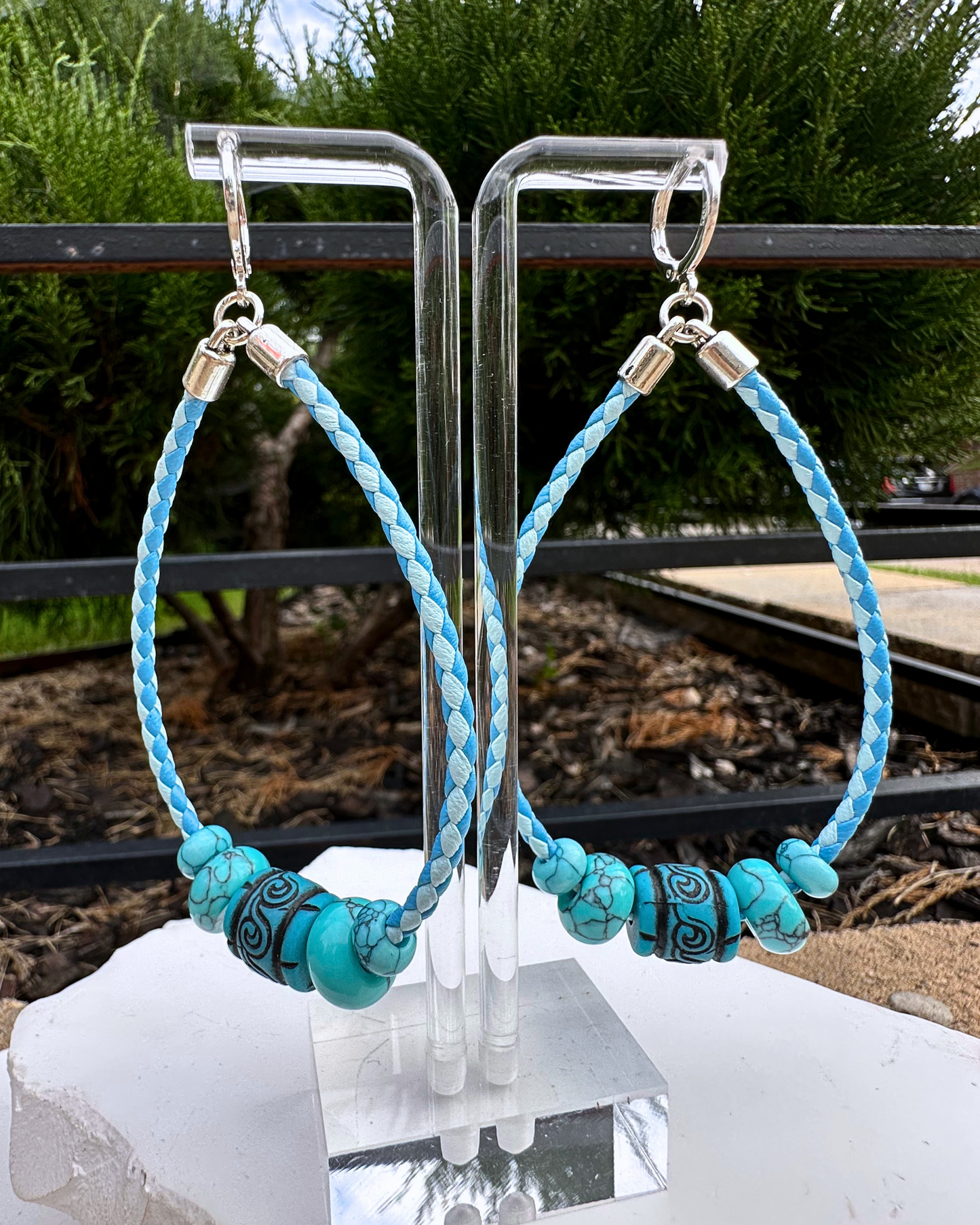 Large Two Tone Turquoise Hoops