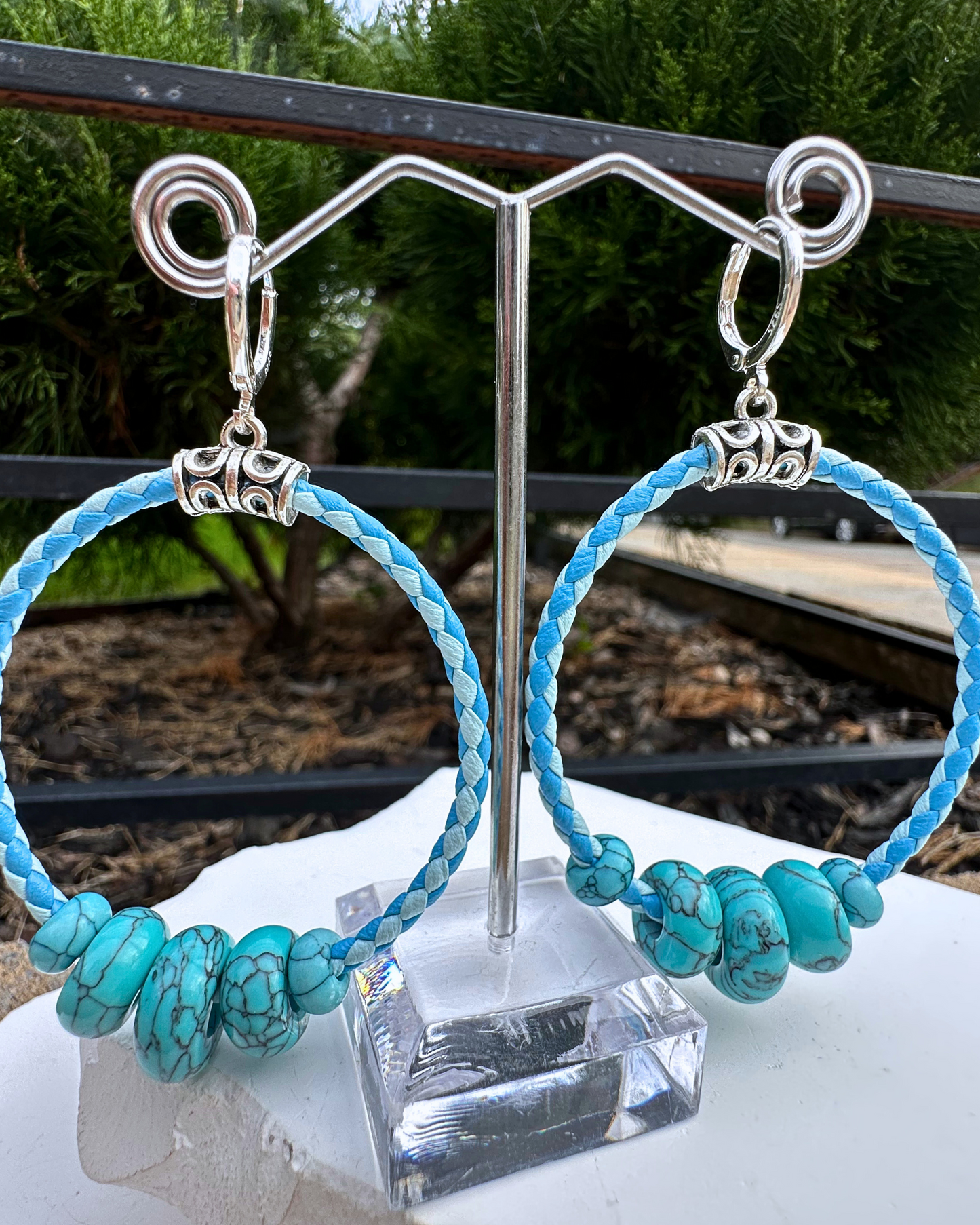 Two Tone Turquoise Hoops (Medium)