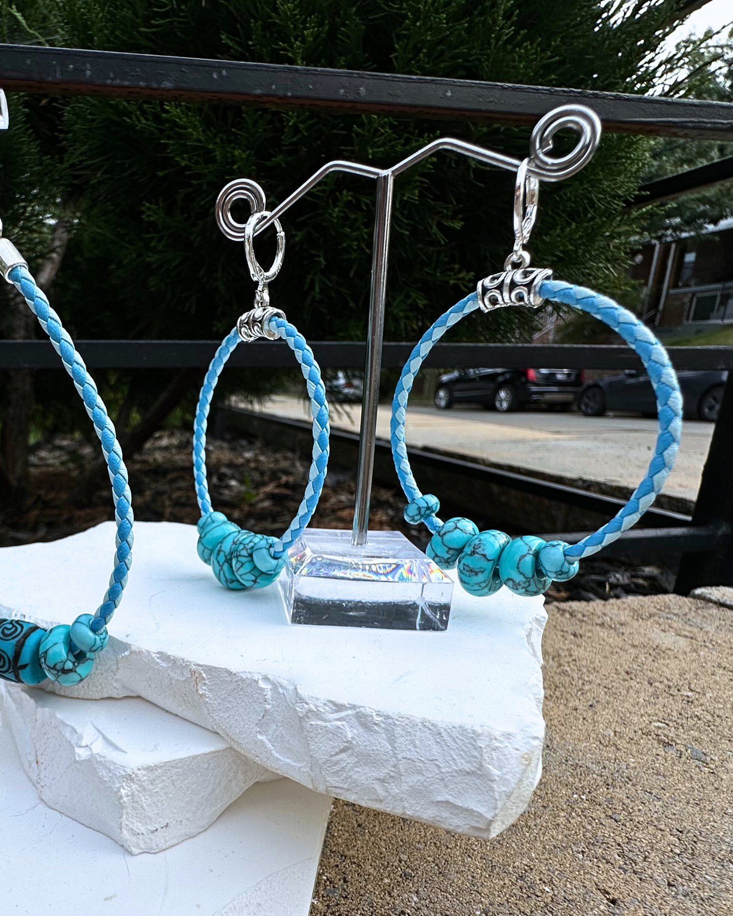 Two Tone Turquoise Hoops (Medium)