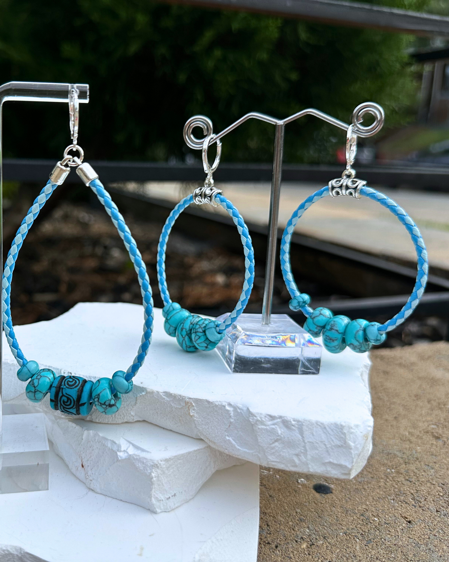 Two Tone Turquoise Hoops (Medium)