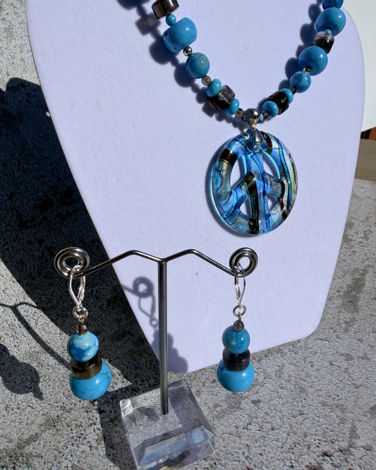 Blue Glass Peace Necklace