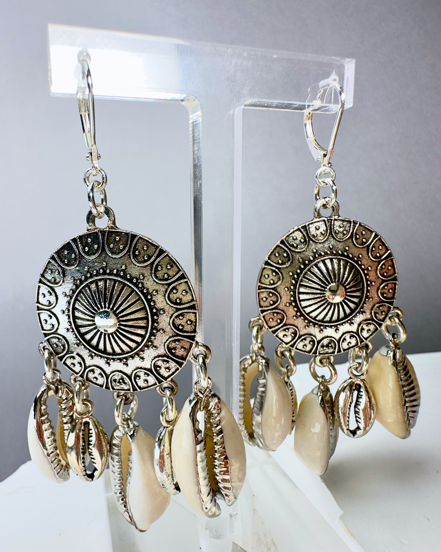 Cowrie Shell Shield Earrings