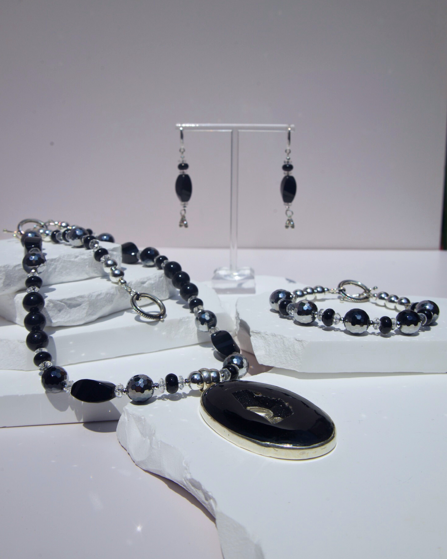 Black Galaxy Geode Set