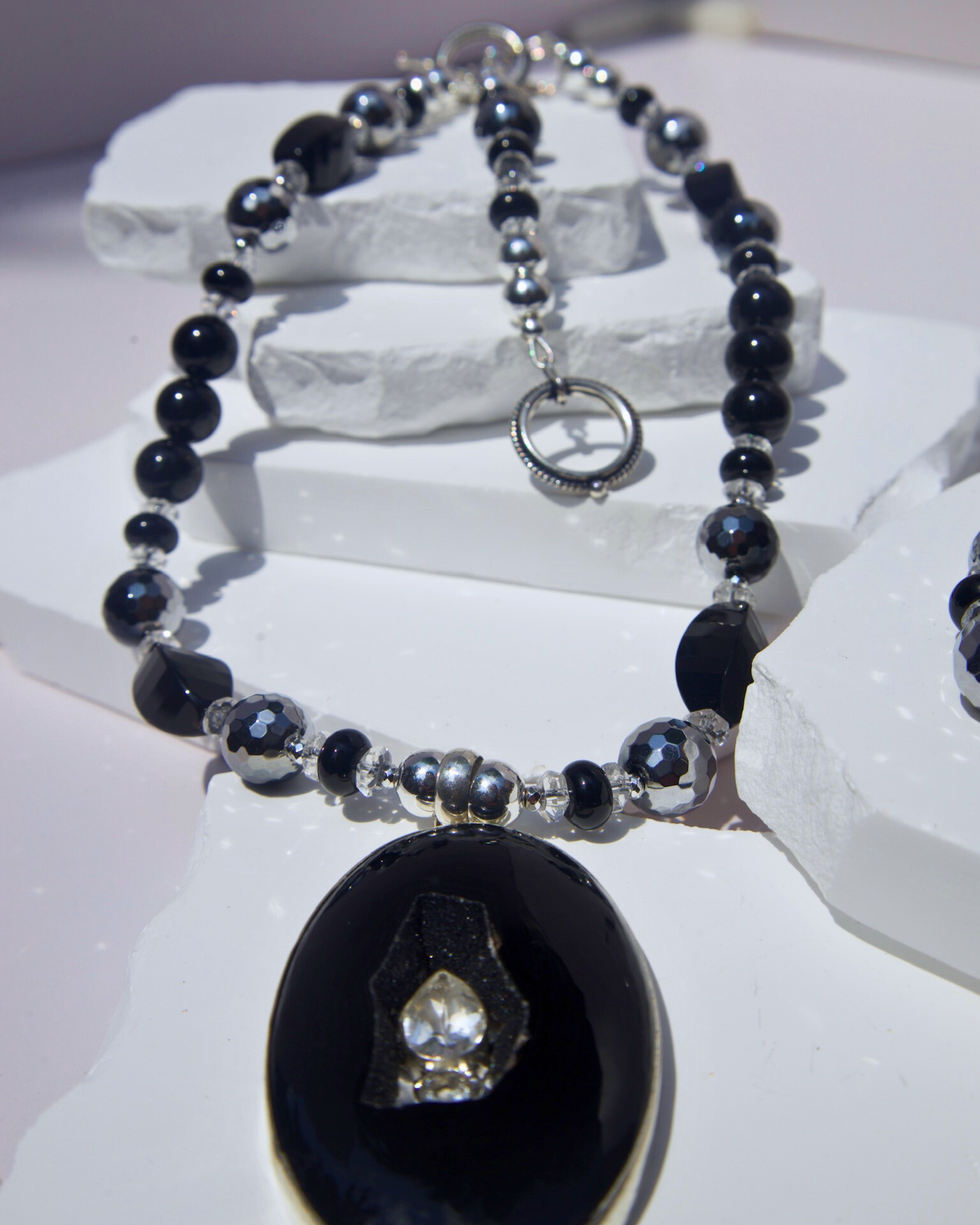 Black Galaxy Geode (this sale includes bracelet & neck-extension)TH