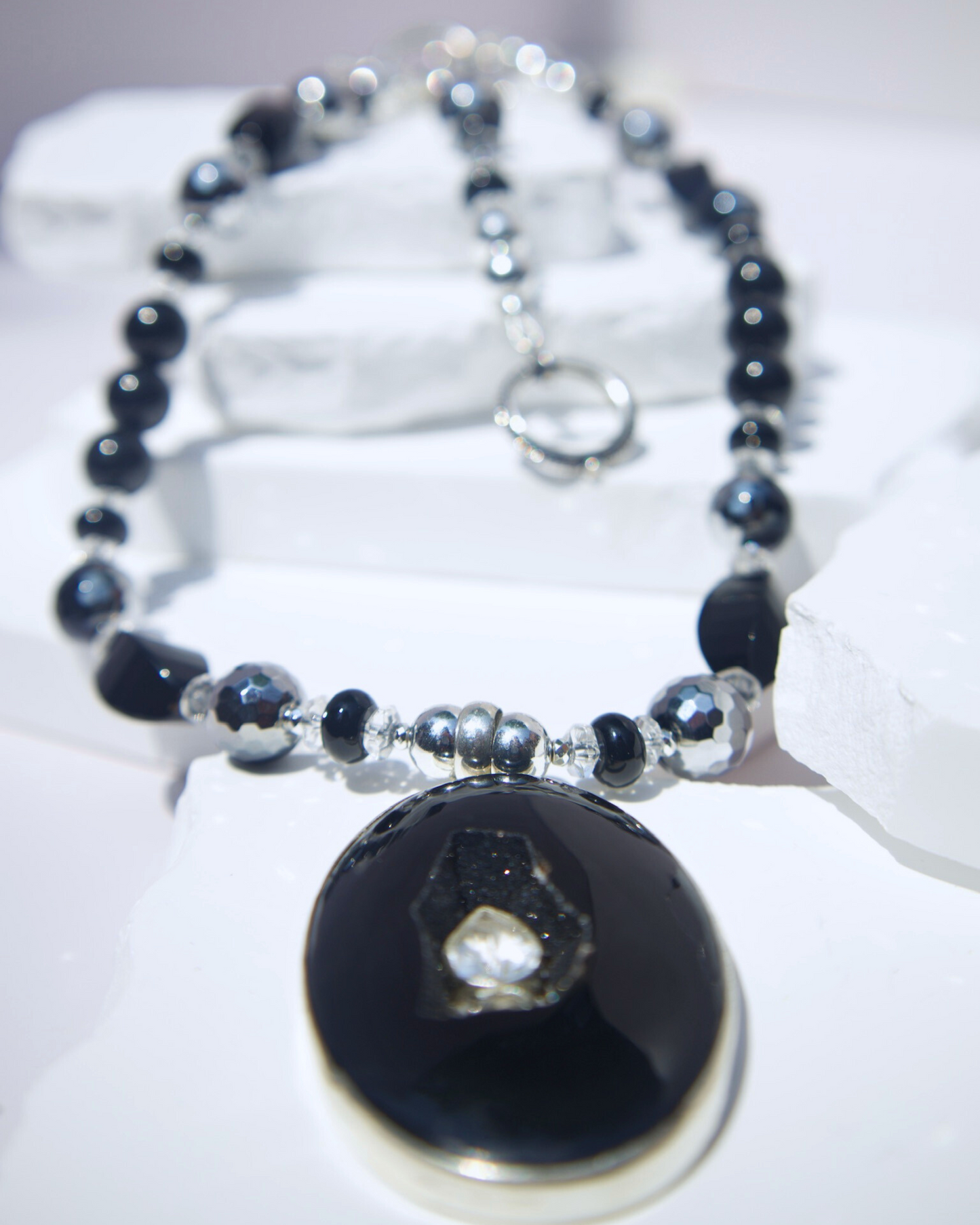 Black Galaxy Geode (this sale includes bracelet & neck-extension)TH