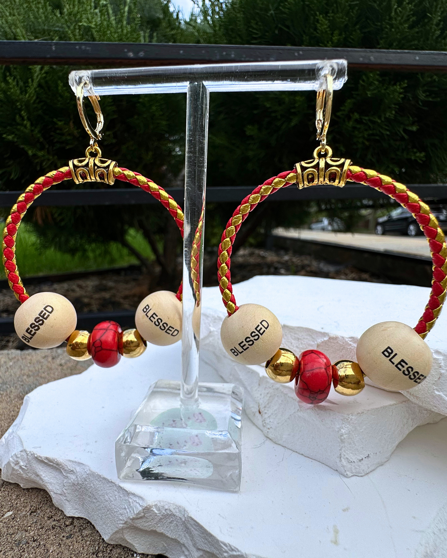 Red & Gold BLESSED Hoops