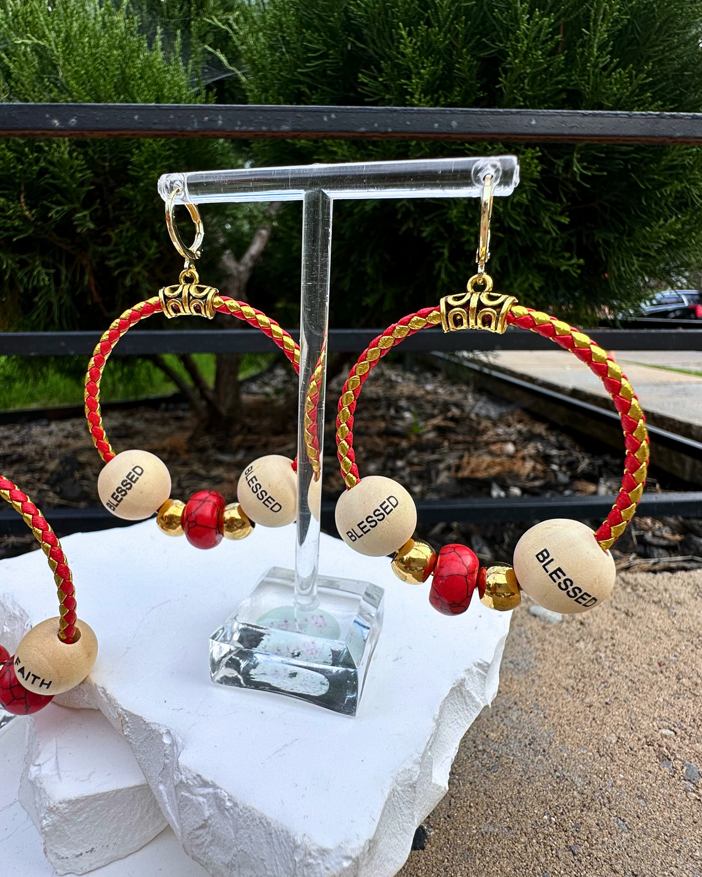 Red & Gold BLESSED Hoops