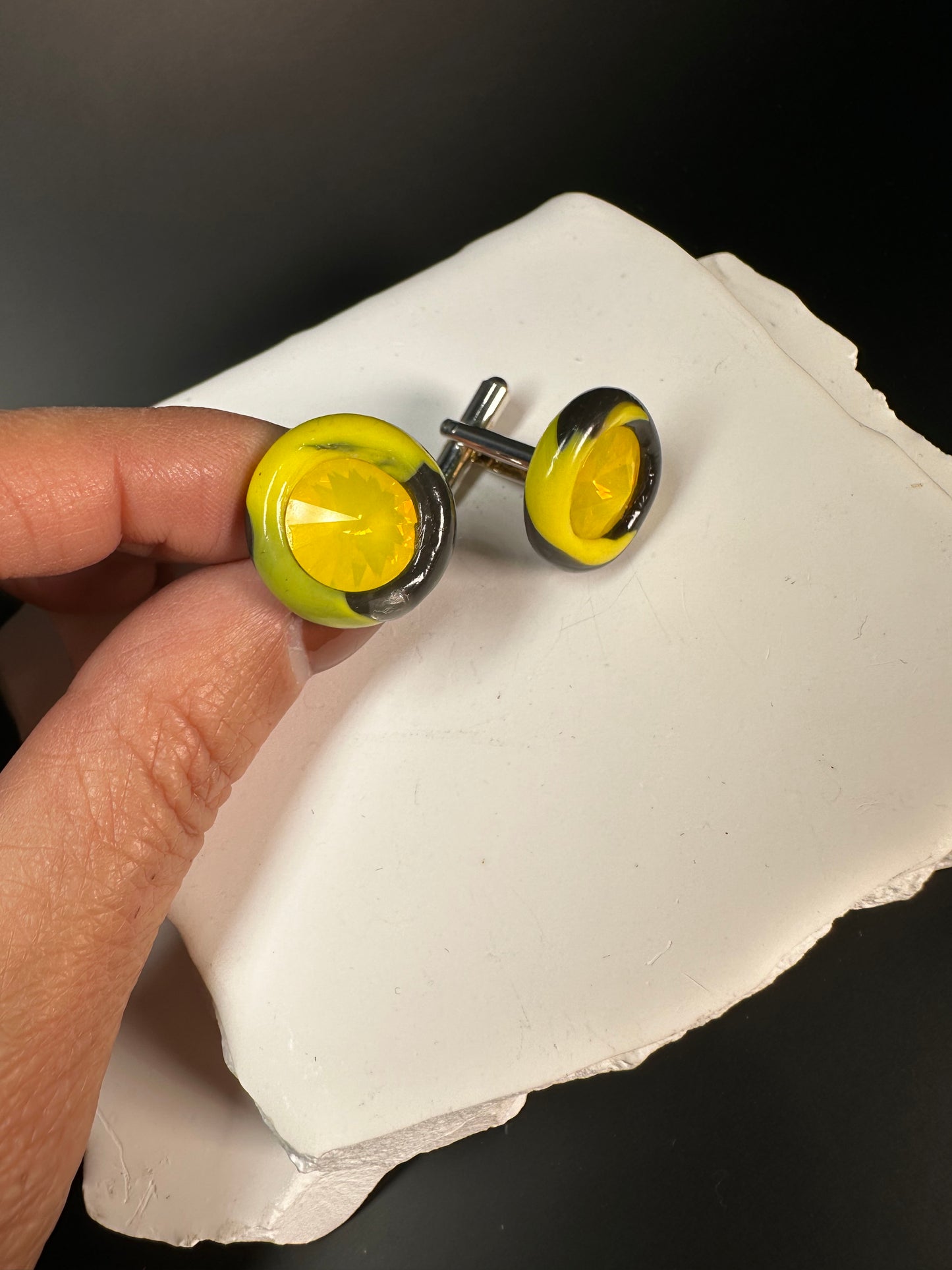Cufflinks: Yellow Crystal Set in Yellow and Black Flat Mix