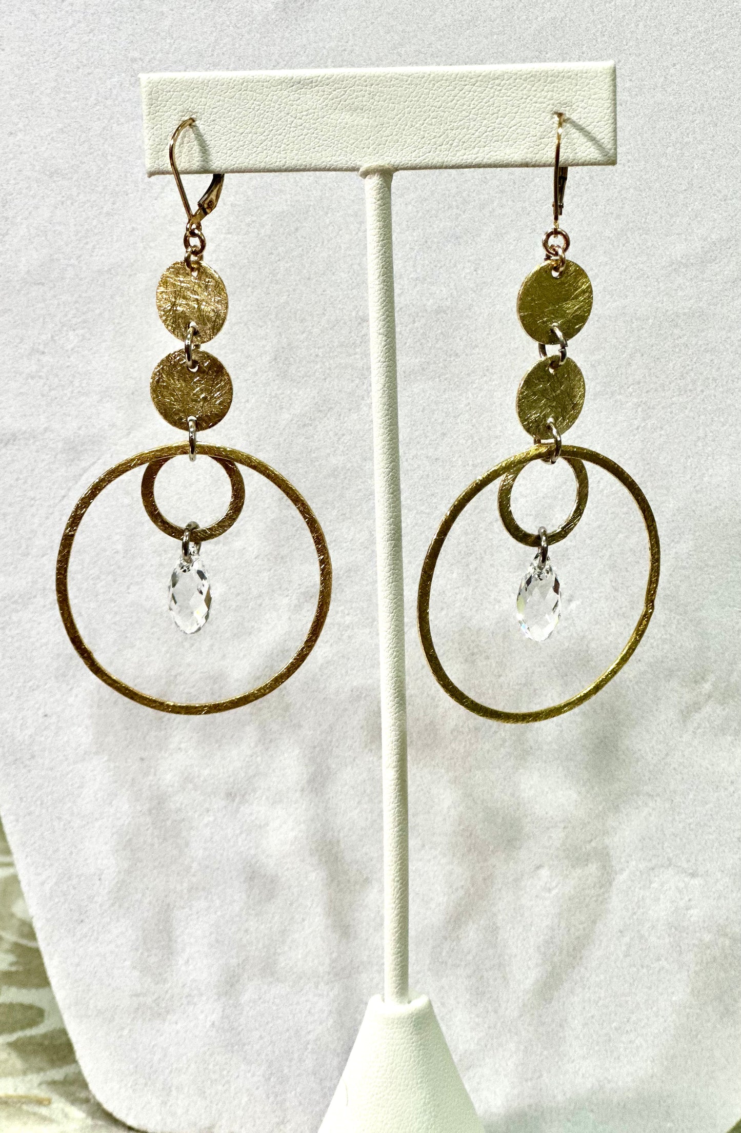 Brushed gold Vermeil Multi Circle Hoops w/ Golden Shade Teardrop Crystals