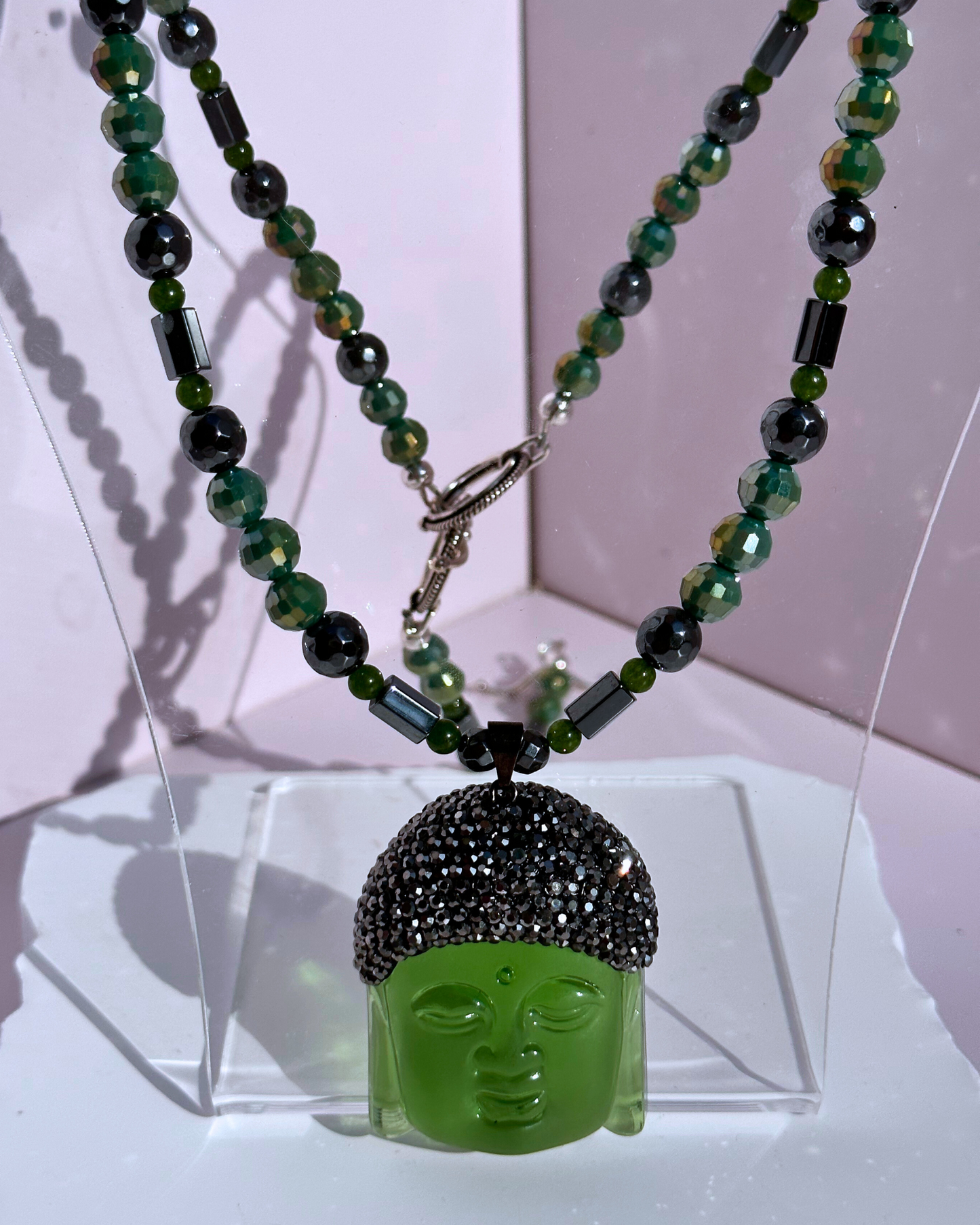 Green Tranquil Buddha Treasures Necklace