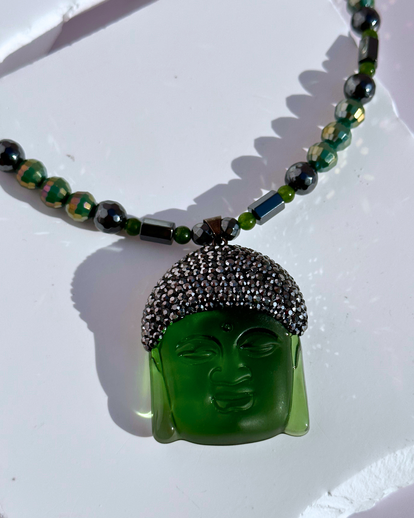 Green Tranquil Buddha Treasures Necklace