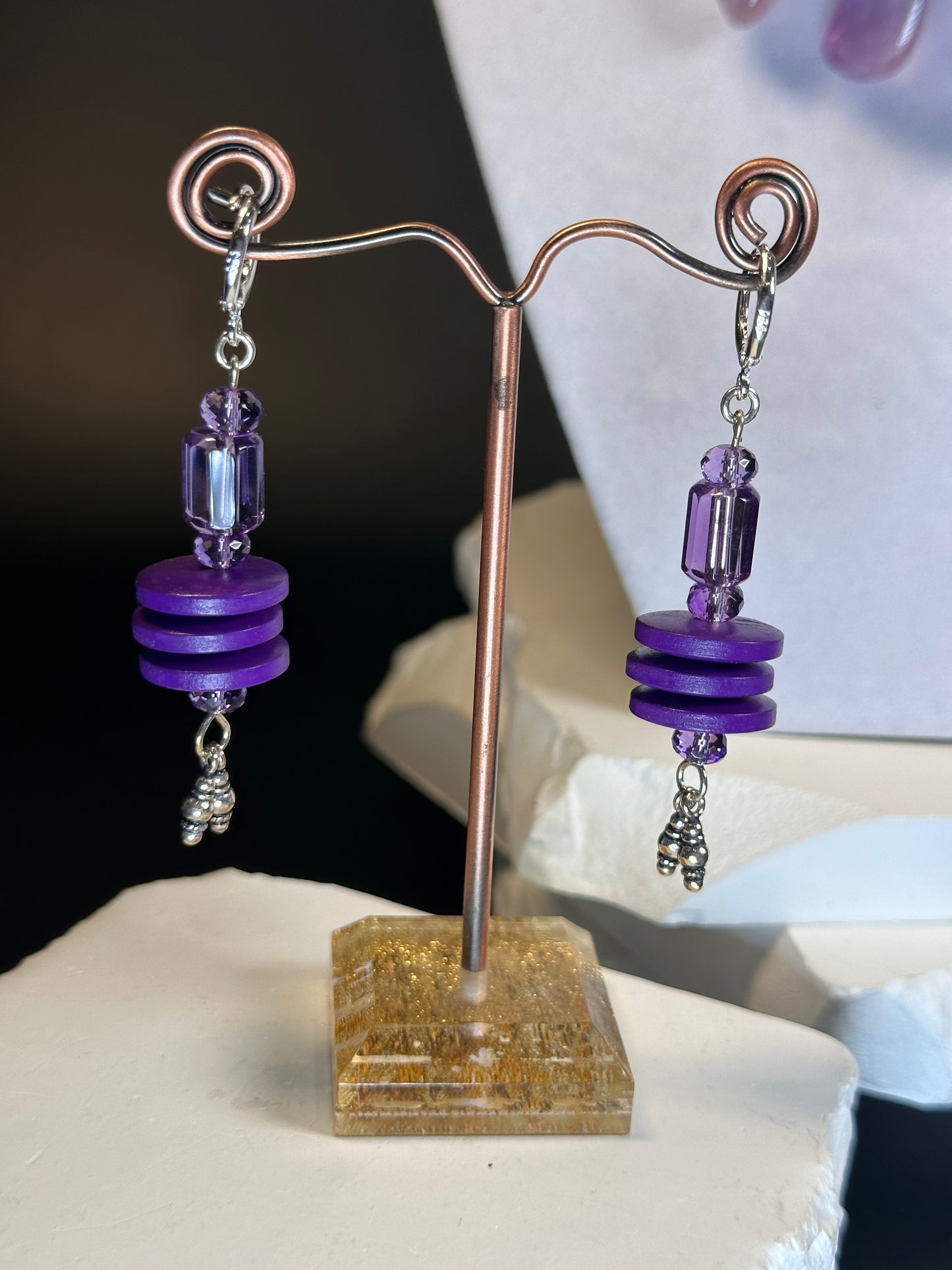 Amethyst Drops w/ Wood Rondels Necklace