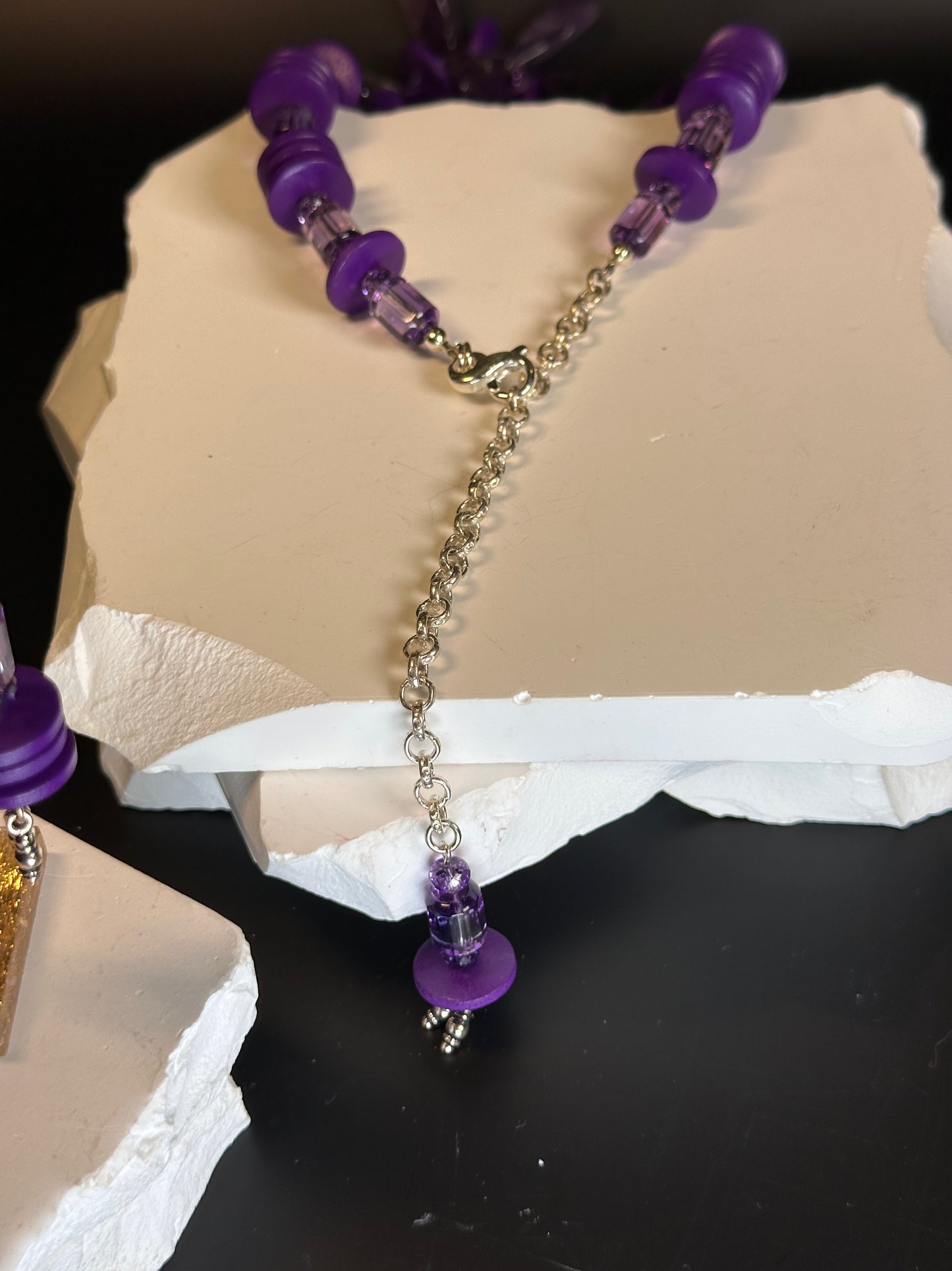 Amethyst Drops w/ Wood Rondels Necklace