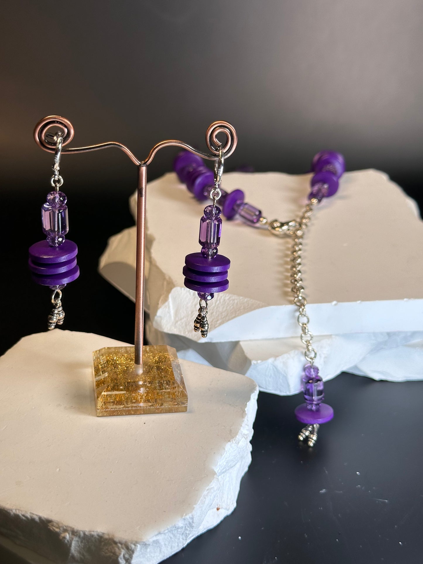 Amethyst Drops w/ Wood Rondels Necklace