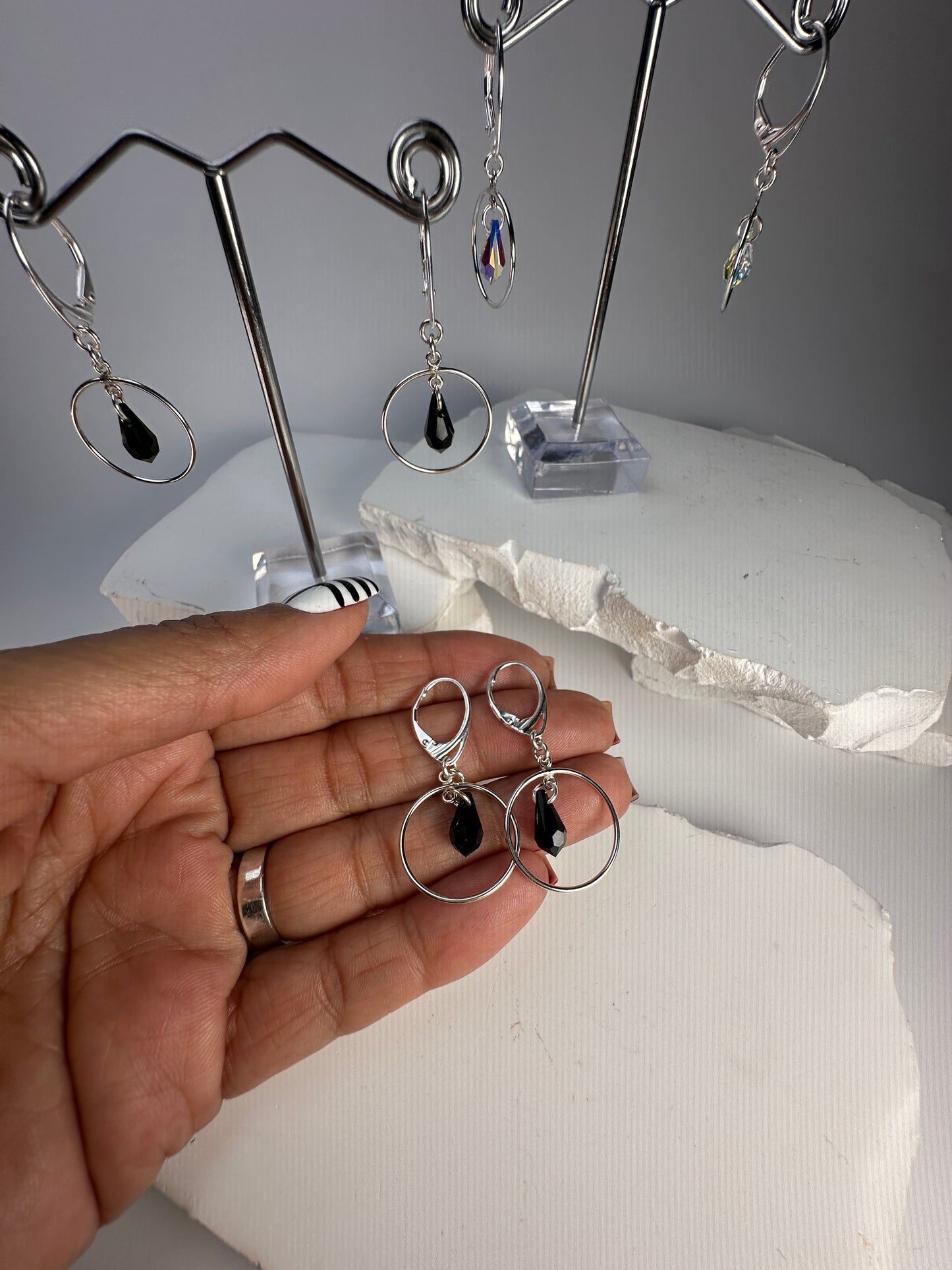 Black Crystal Hoopsies