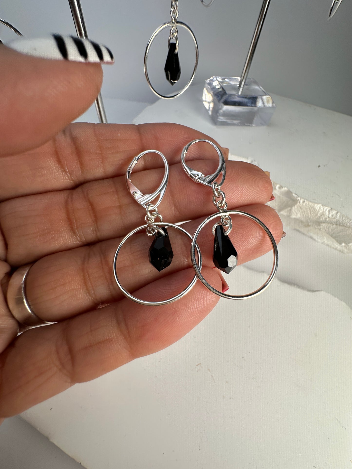 Black Crystal Hoopsies