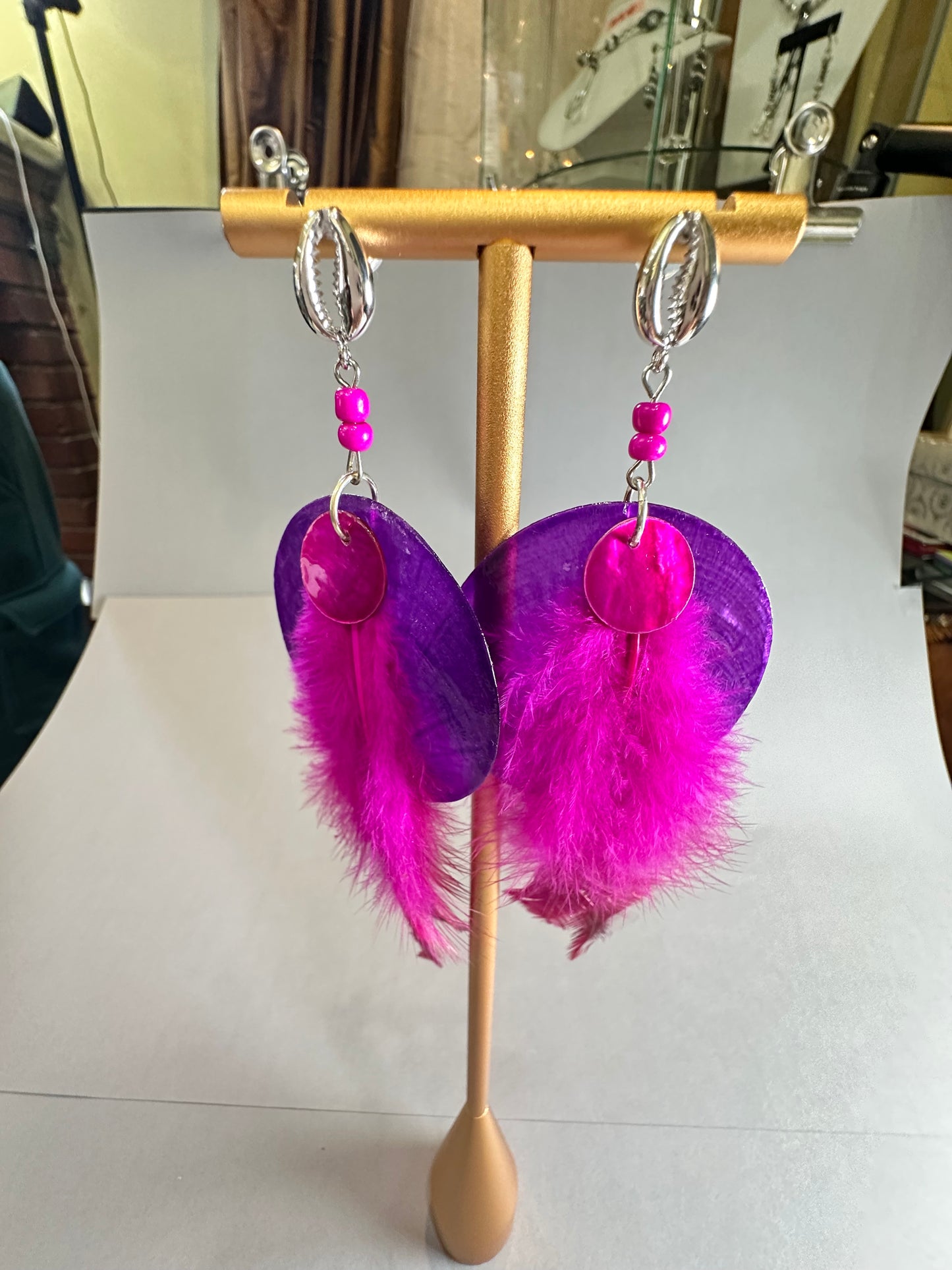 Flying Feushia Feather Earrings