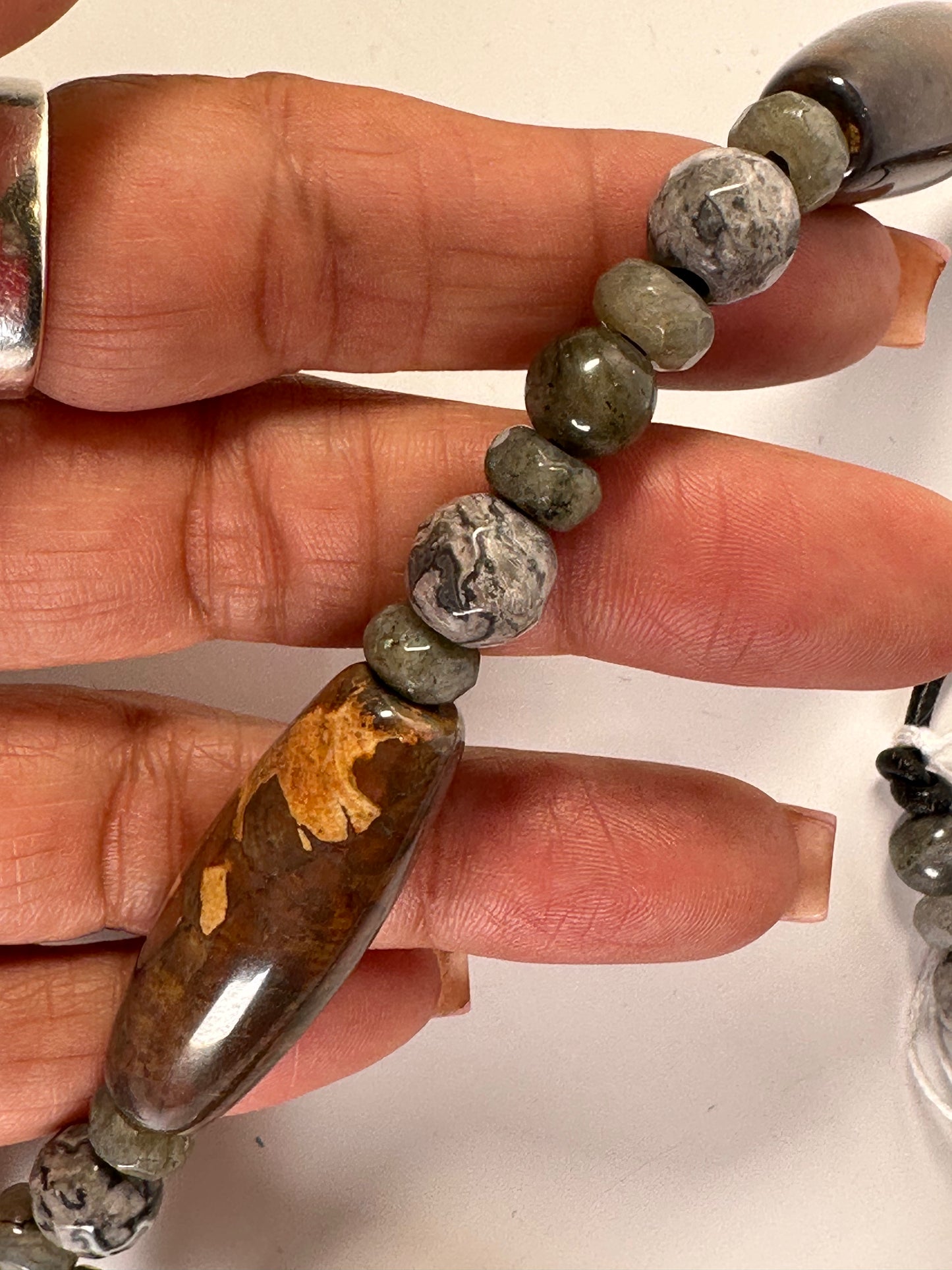Silver Star and Gray Stone with Labradorite Necklace