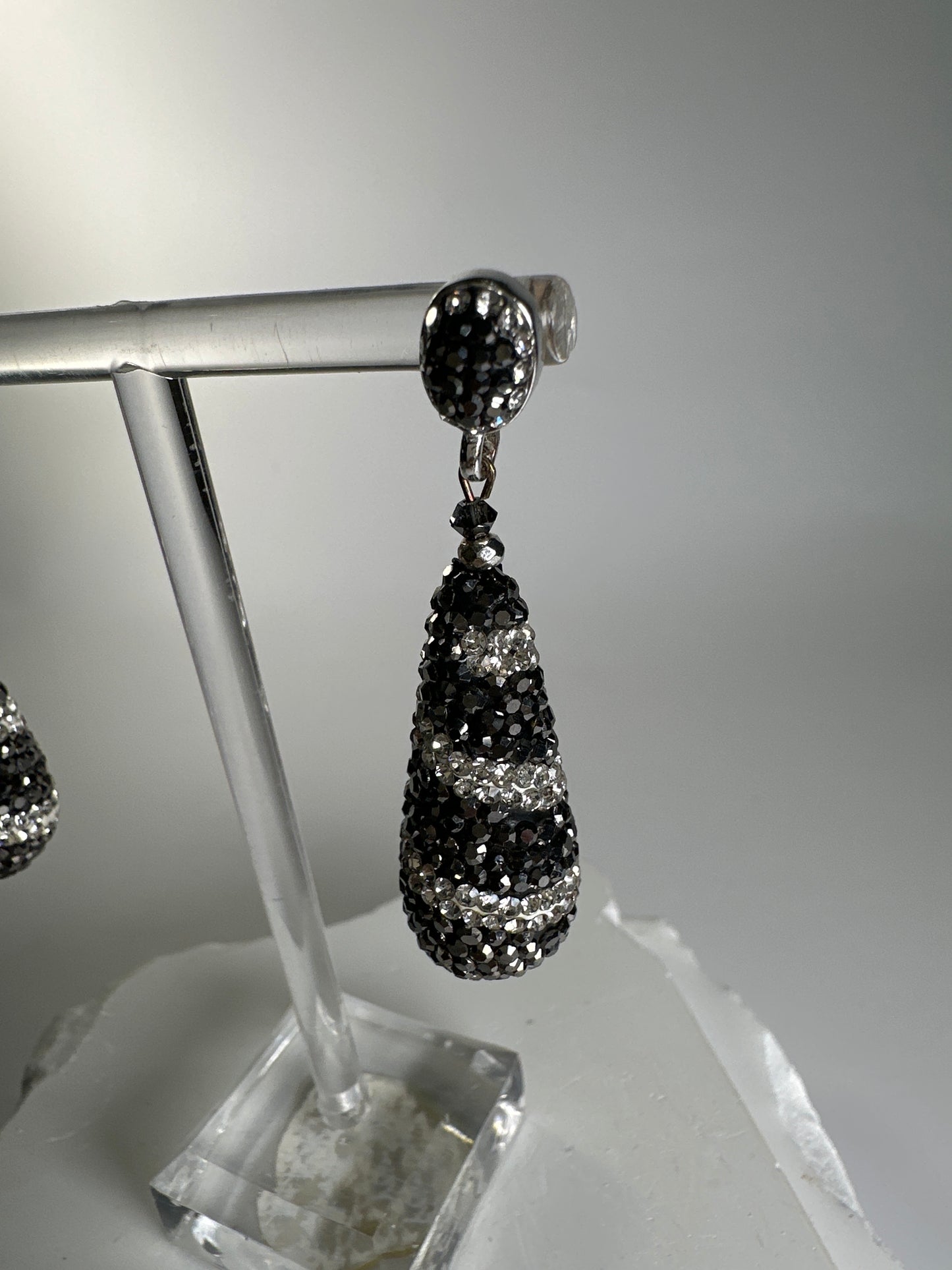 Hematite and Clear Oval Drops
