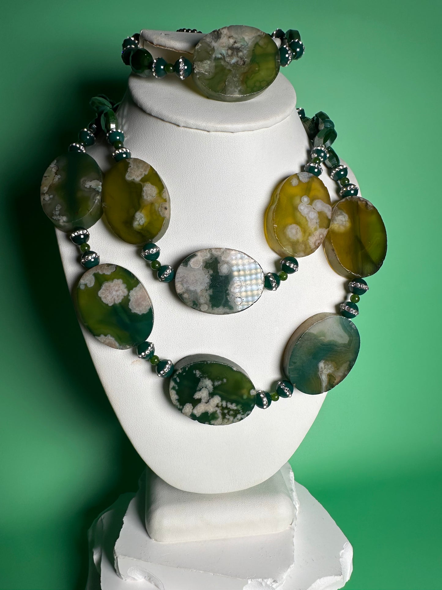 3 Stone Blue & Green Mixed Agate Necklace