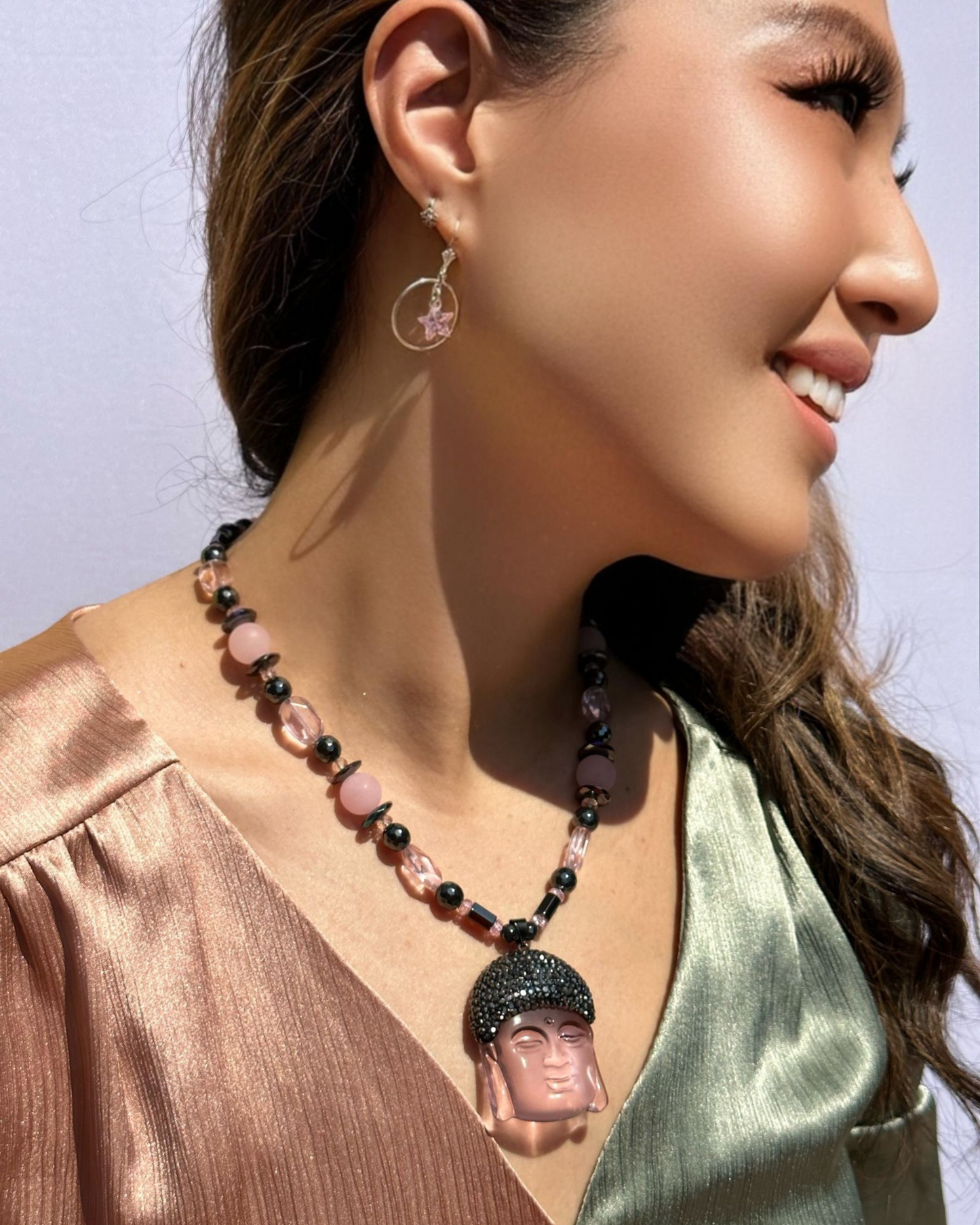 Pink Passion Buddha Necklace w/earrings