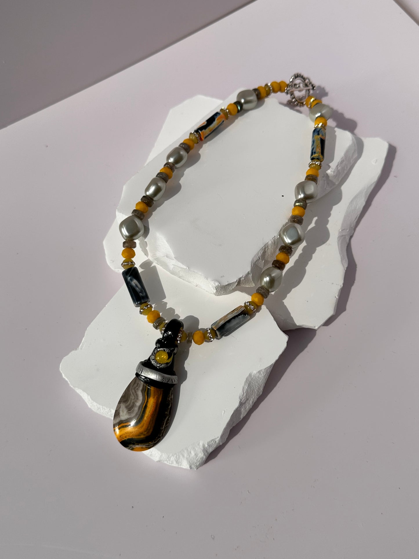 Yellow/Gray Jasper top wrap necklace