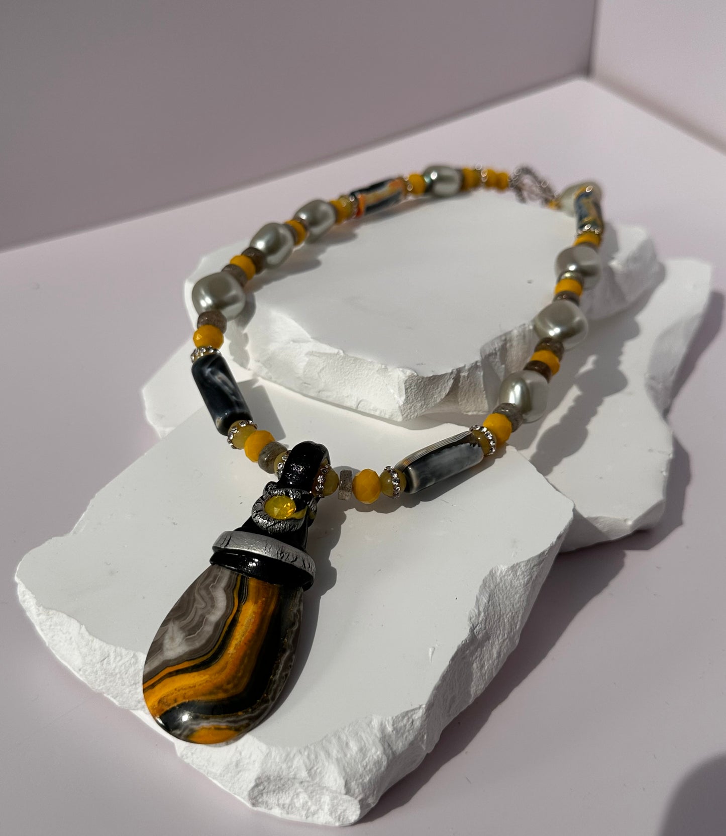 Yellow/Gray Jasper top wrap necklace