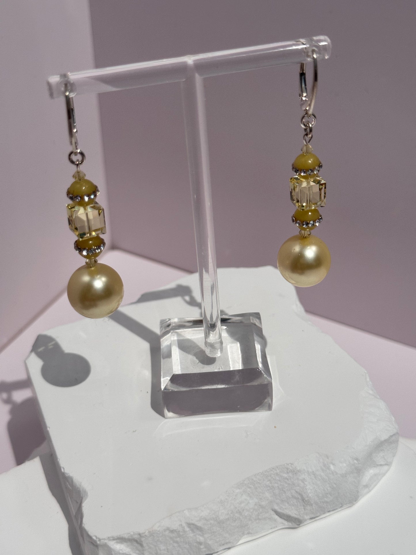 Yellow Natural Pearls & Yellow Jade Necklace w/Earrings included