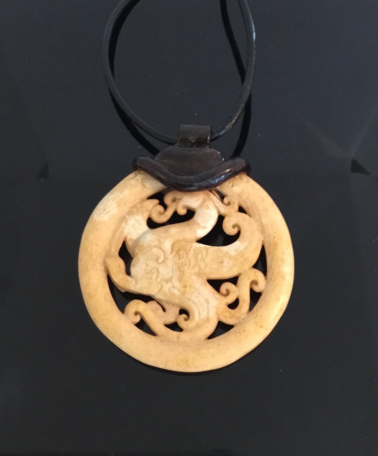Beige Carved Agate in Brown Ink Style - Top Wrap