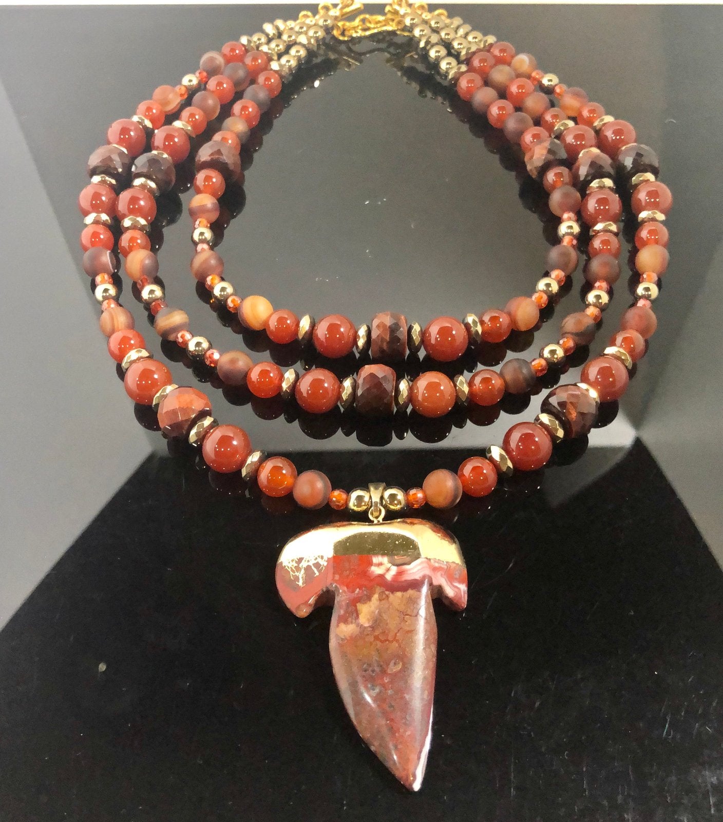 Red Multi-Strand Tiger's Eye and Carnelian Necklace