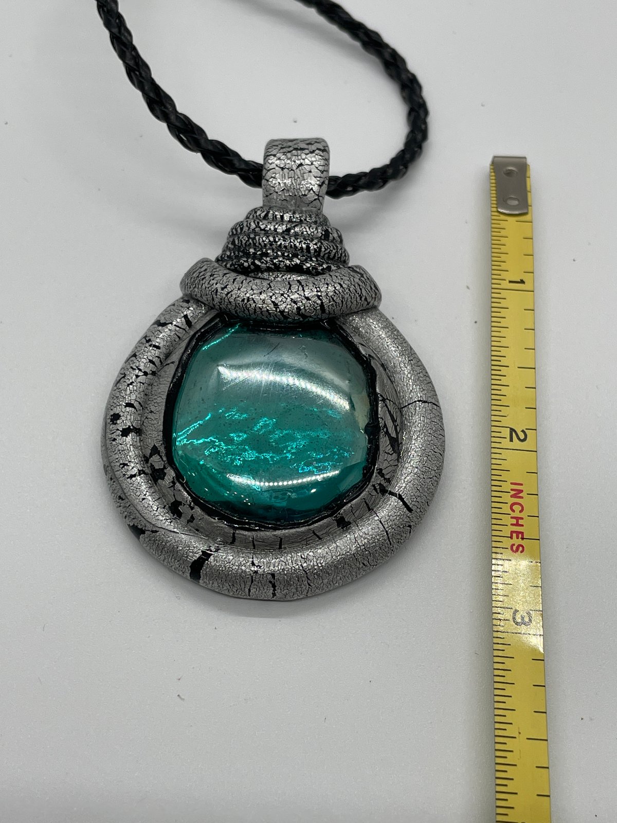 Aqua blue glass stone wrapped in silver classic turtle
