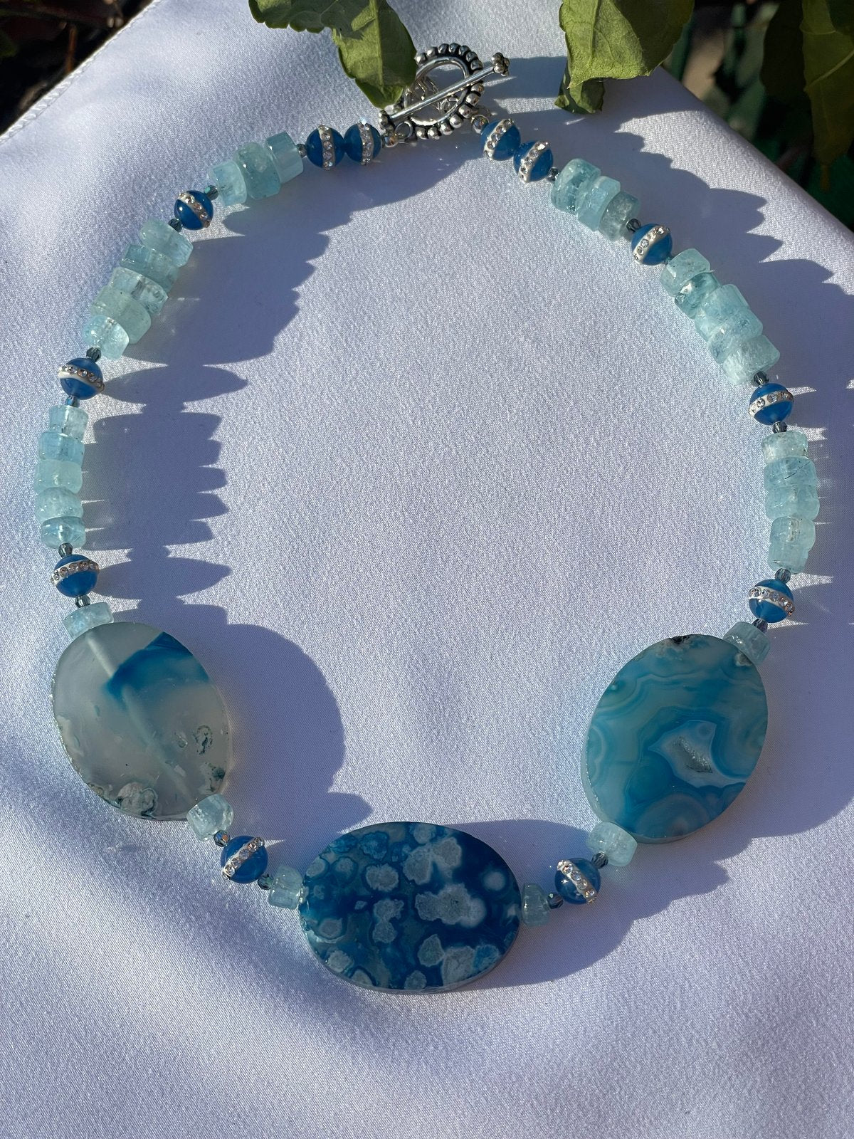 3 Stone Blue & Green Mixed Agate Necklace