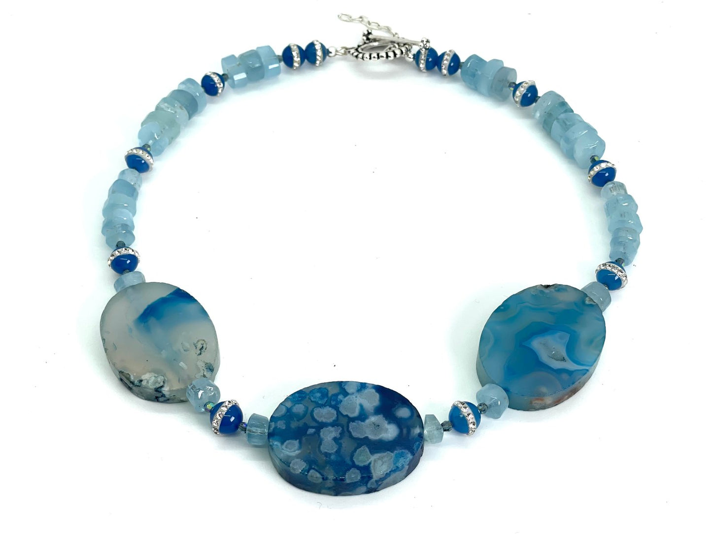 3 Stone Blue & Green Mixed Agate Necklace